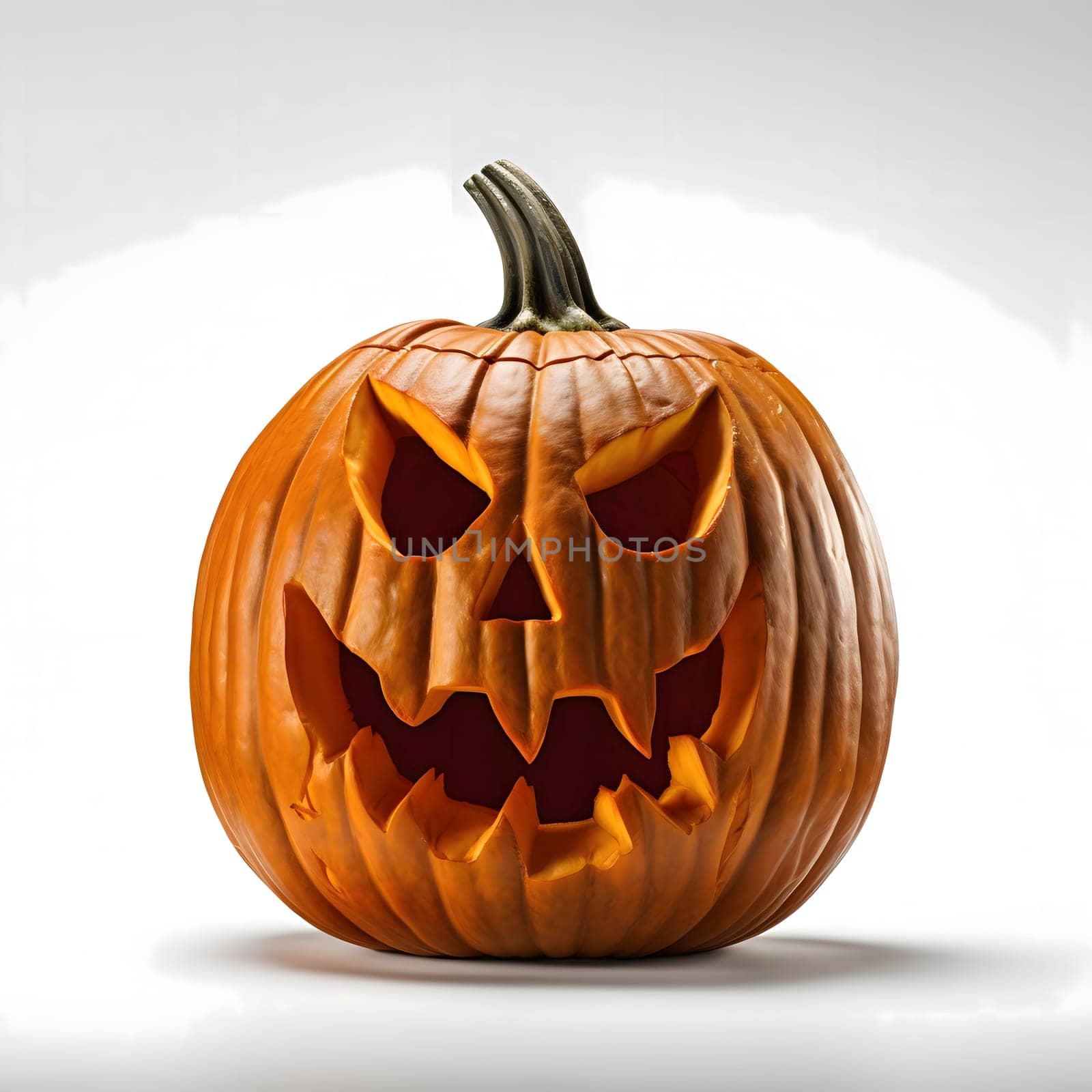 Jack-o-lantern pumpkin, Halloween image on a white isolated background. Atmosphere of darkness and fear.