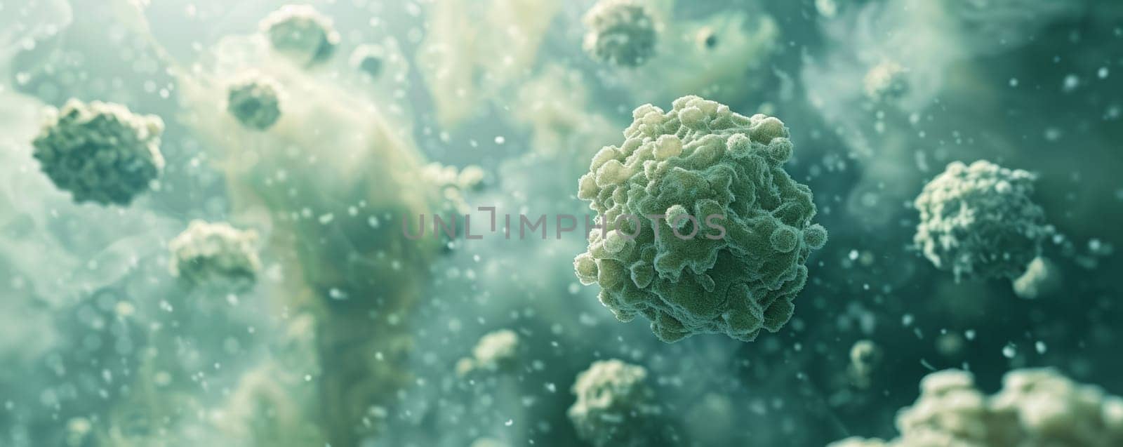 Group of Floating Germs, Airborne Particles Spreading in the Atmosphere.