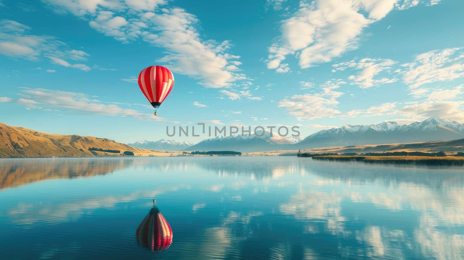 Balloon floating over Lake with copy space area