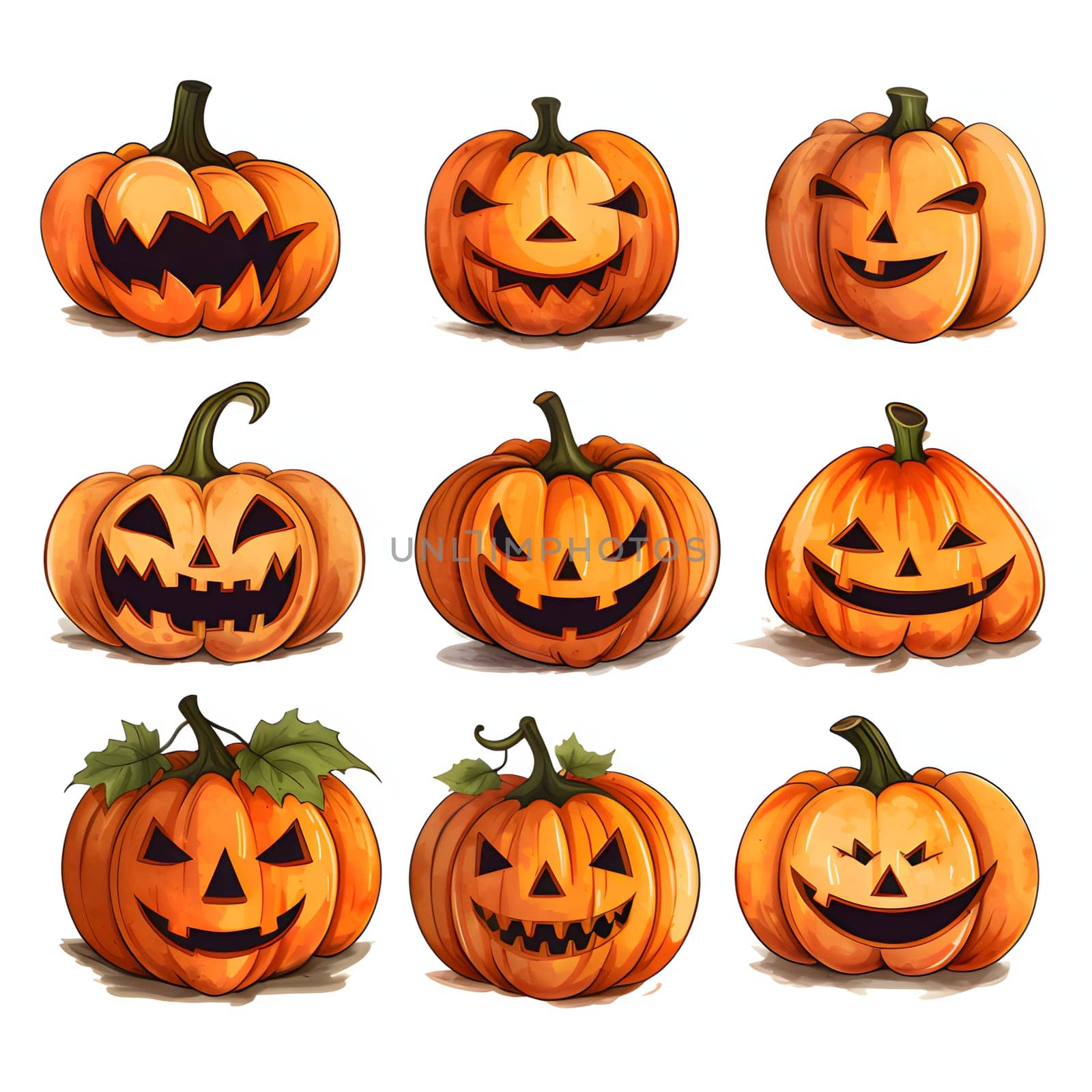 Nine different pumpkins to choose from, a Halloween image on a white isolated background. by ThemesS
