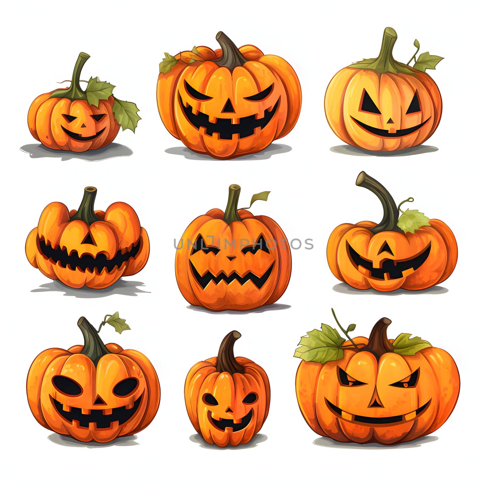 Nine different pumpkins to choose from, a Halloween image on a white isolated background. by ThemesS