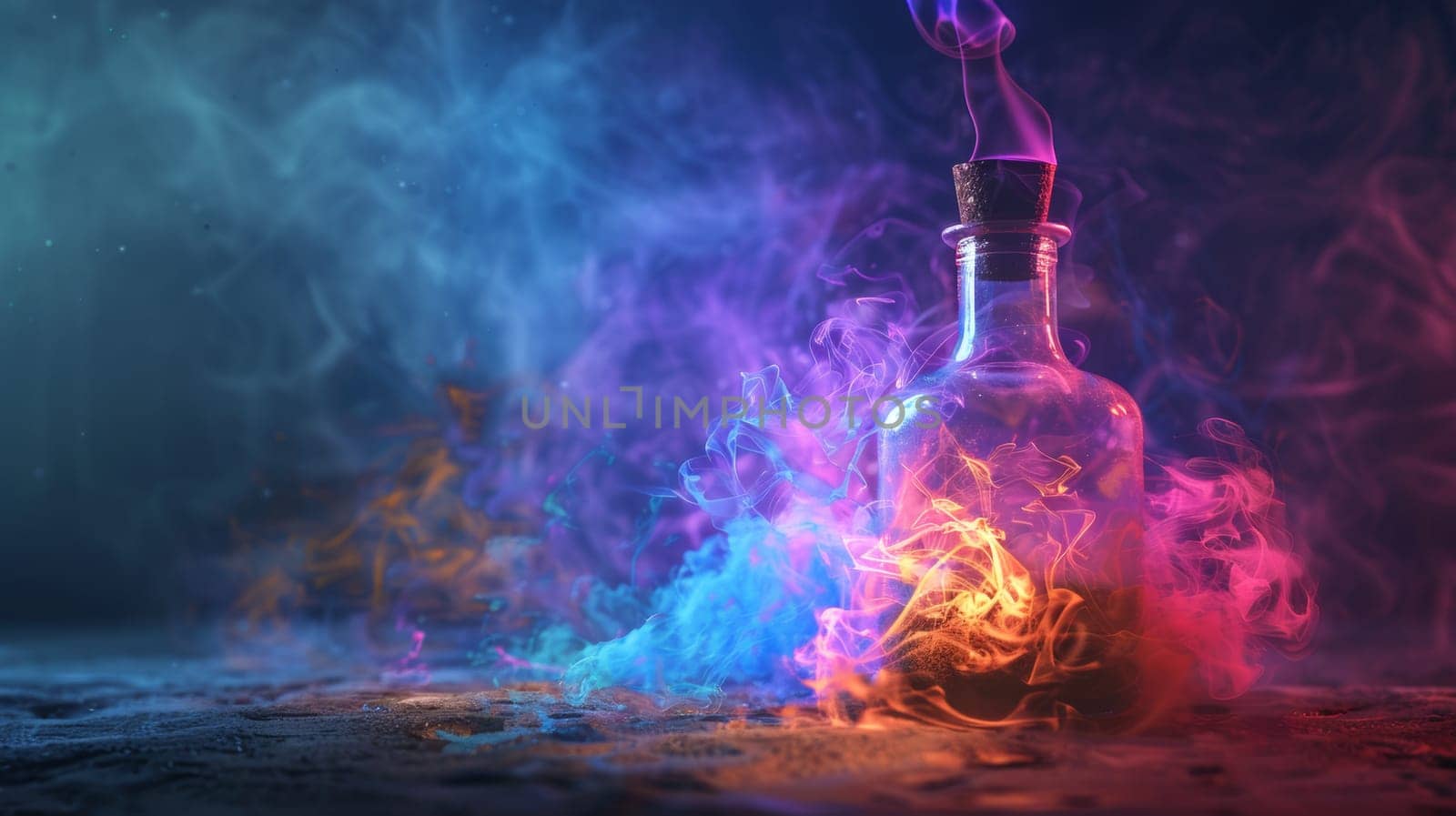 Colorful Smoke Rising From Magic Bottle.