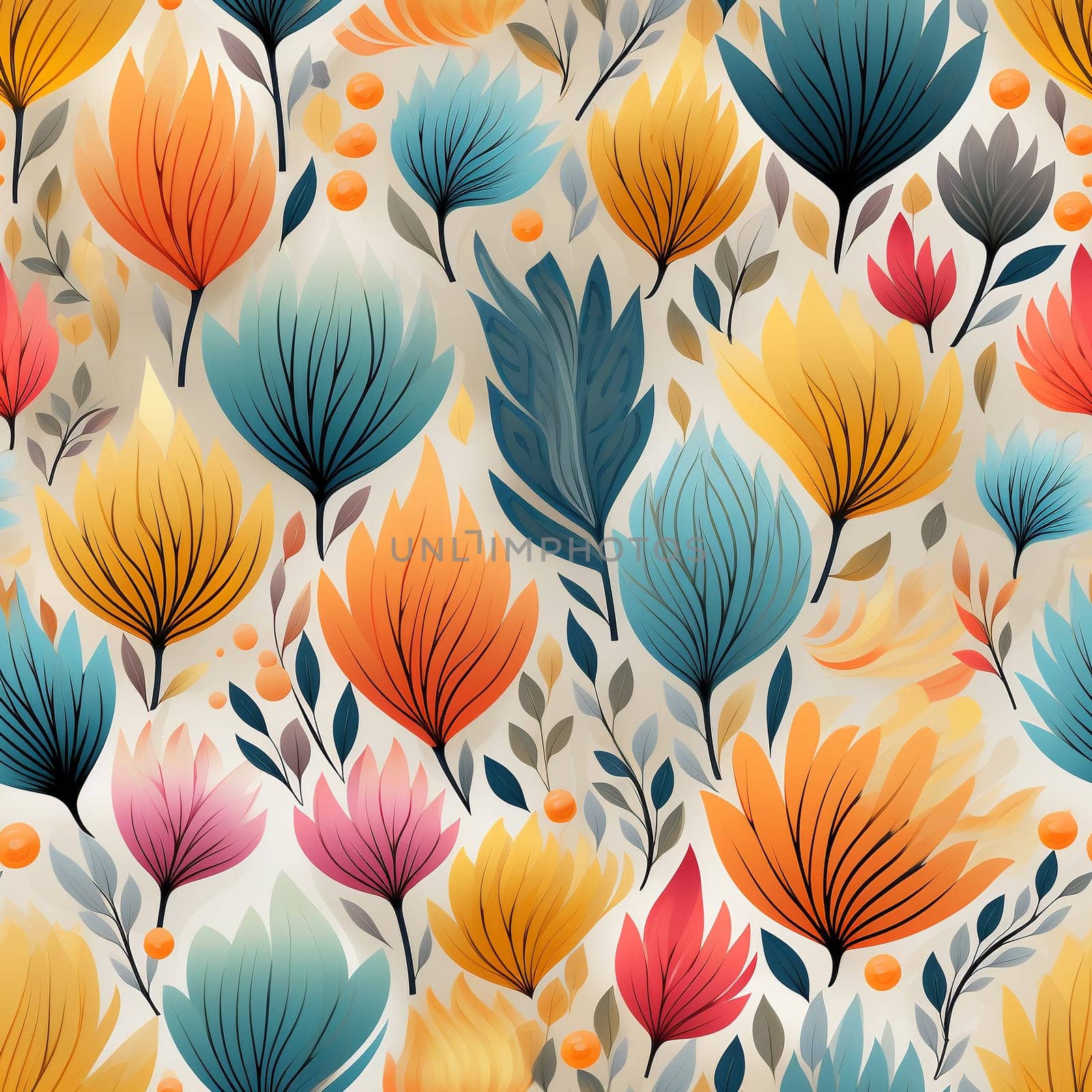 Seamless pattern tile background flowers and floral leaves plants. High quality photo