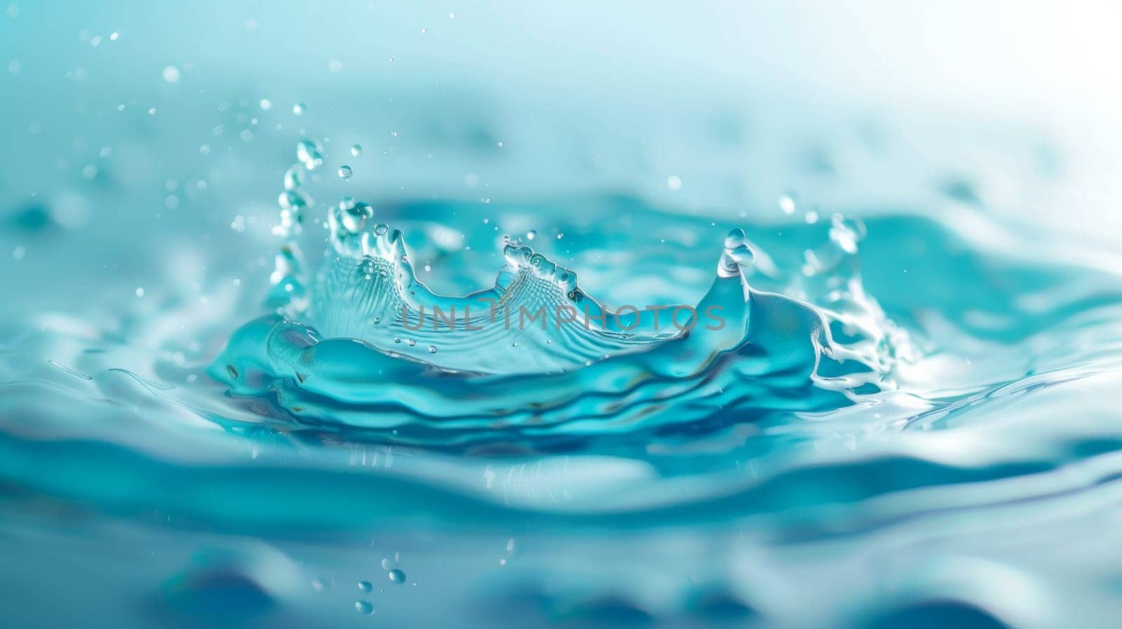 Close-up of a blue water splash with droplets.