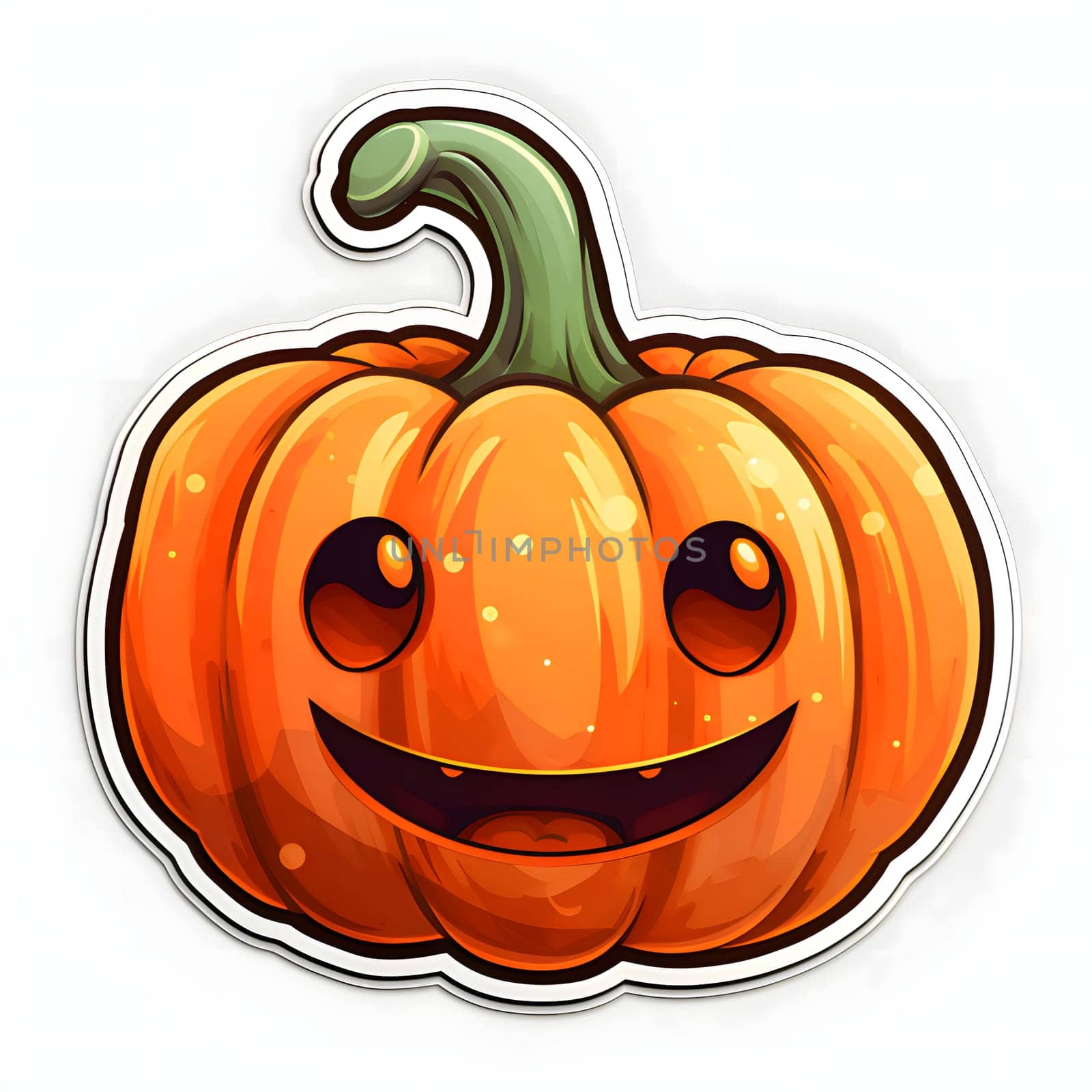 Smiling pumpkin sticker, Halloween image on a white isolated background. Atmosphere of darkness and fear.