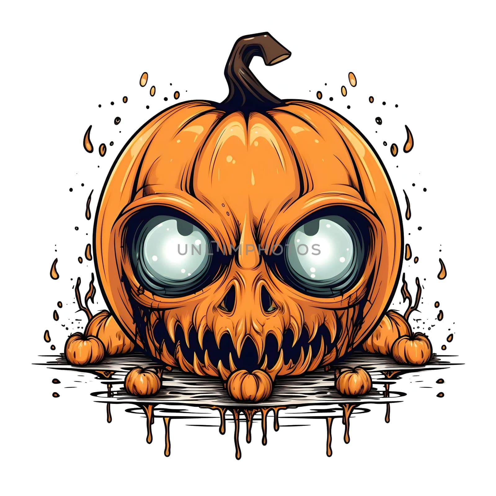 Dark pumpkin with big eyes, Halloween image on a white isolated background. Atmosphere of darkness and fear.