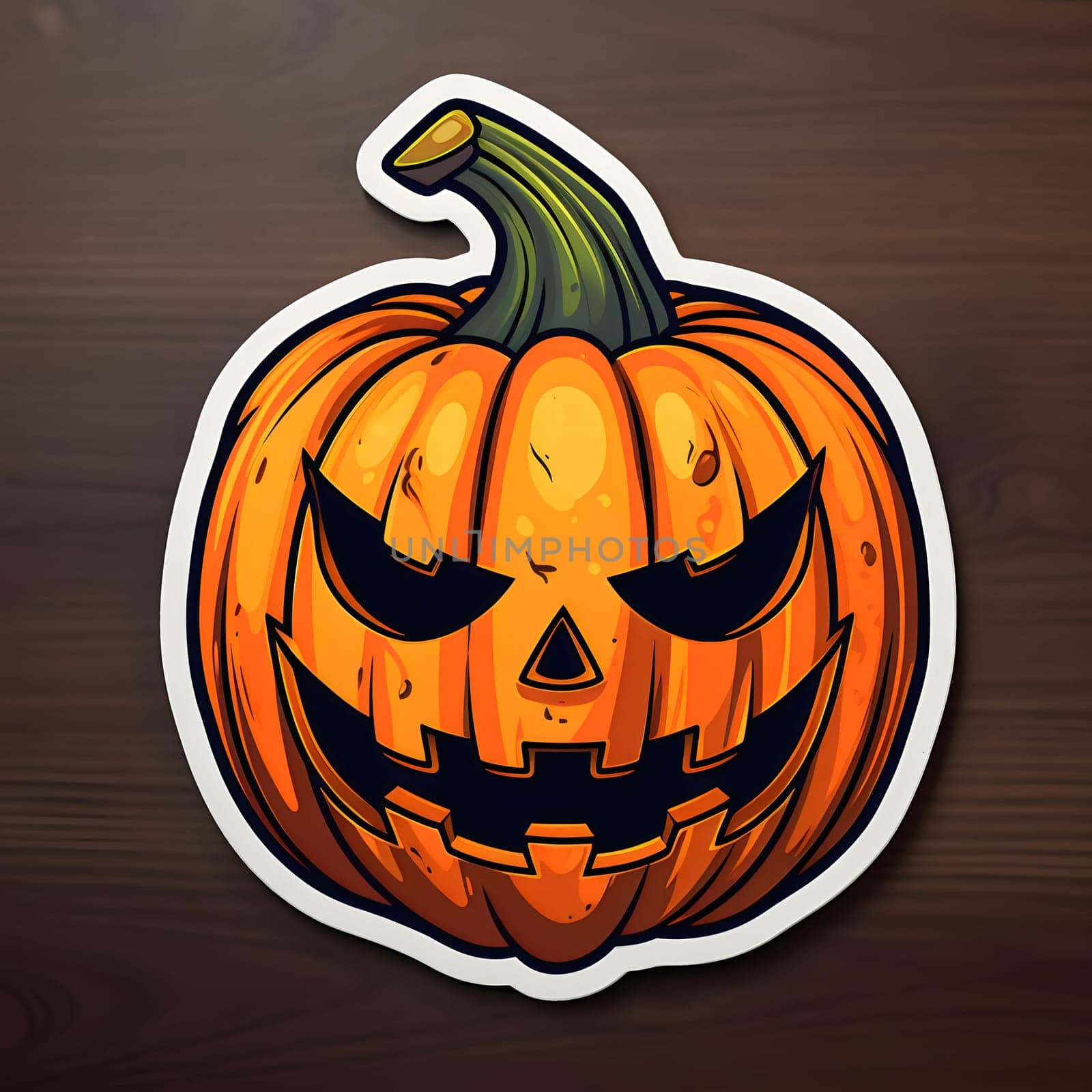 Jack-o-lantern pumpkin sticker, Halloween image on a dark isolated background. Atmosphere of darkness and fear.