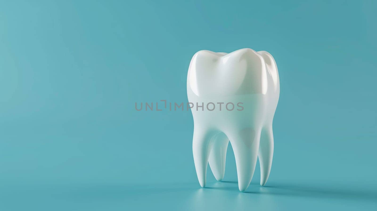 Tooth model on blue background.