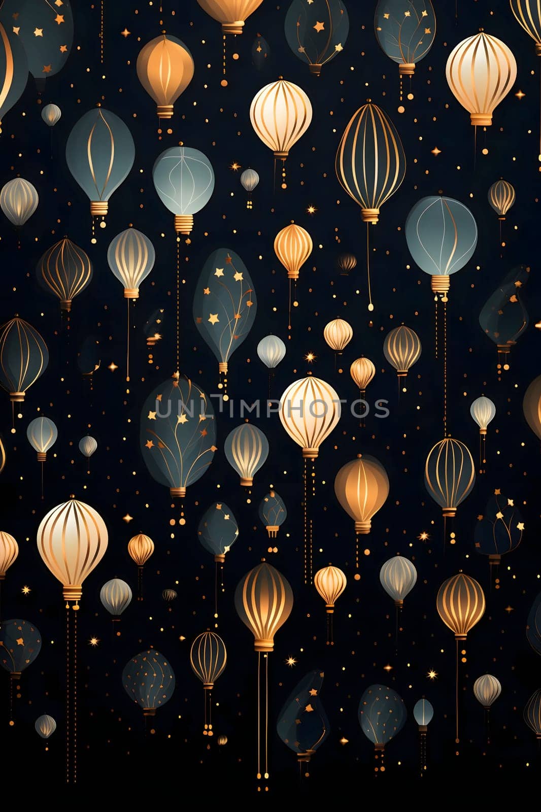 Colorful chinese lanterns as abstract background, wallpaper, banner, texture design with pattern - vector. Dark colors. by ThemesS