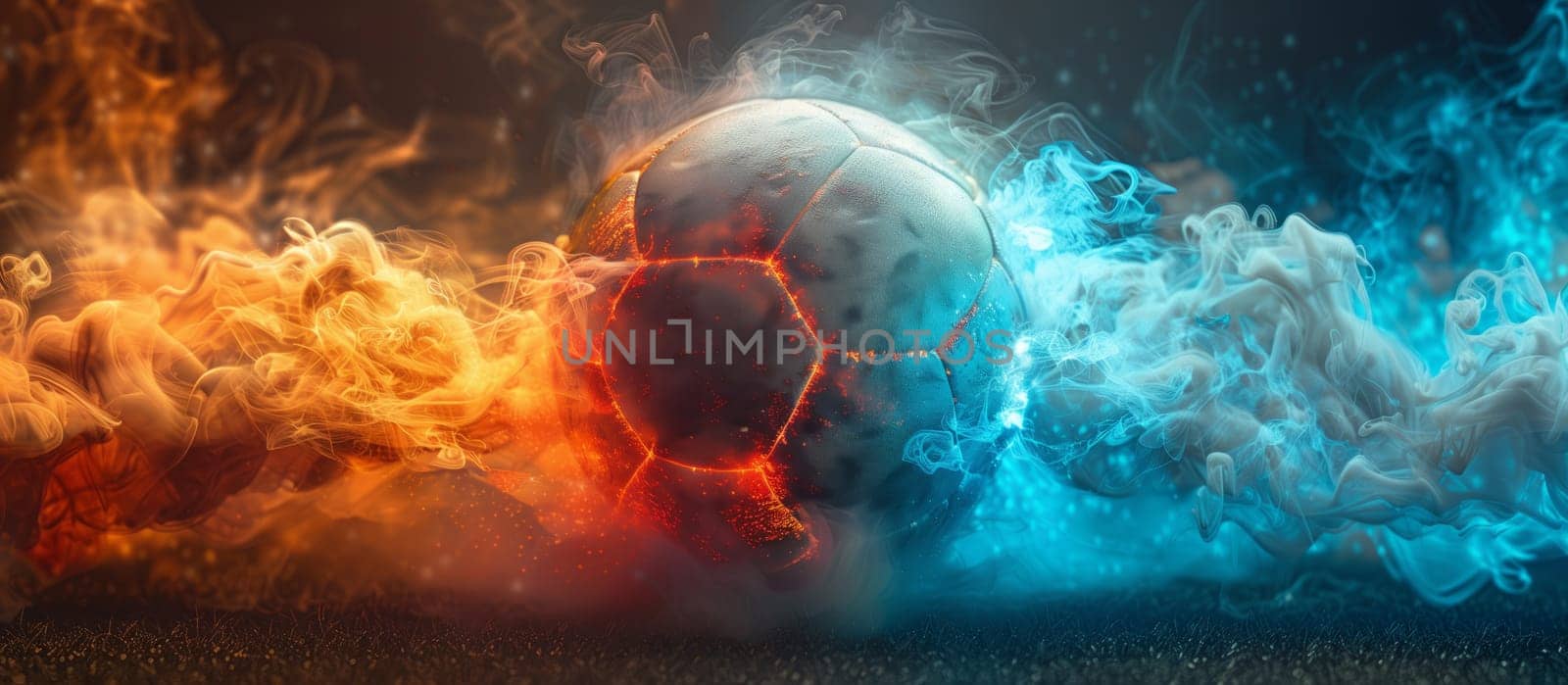 A soccer ball engulfed in flames and smoke with the sky as a backdrop by richwolf