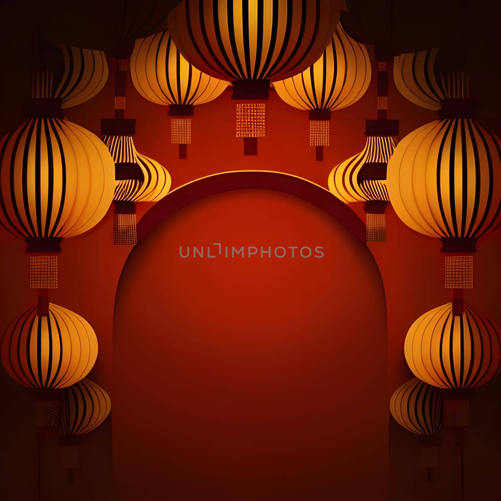 Around the Chinese lanterns in the middle, space for your own content frame. A time of celebration and resolutions. by ThemesS