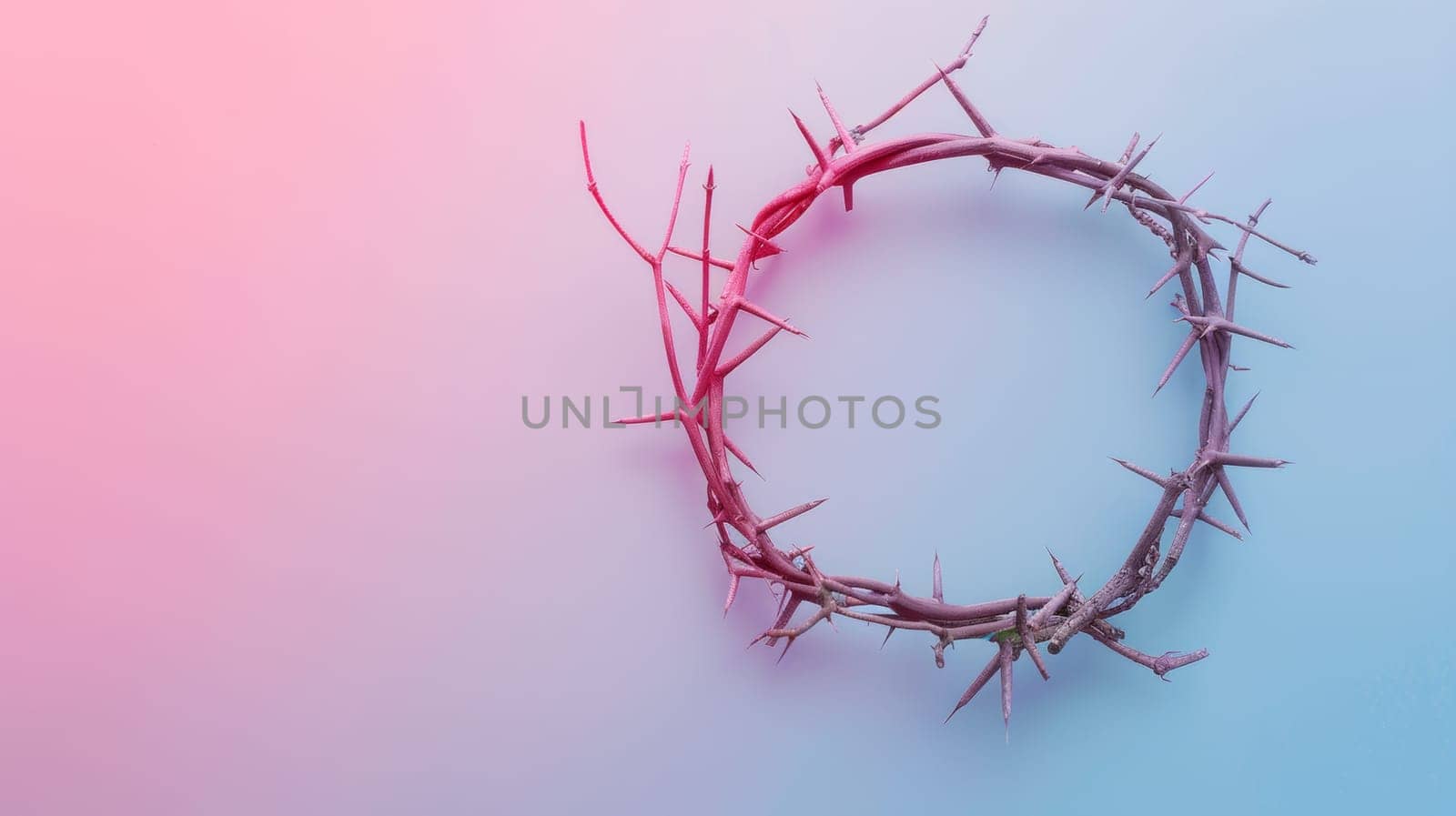 Crown of thorns on blue and pink background.