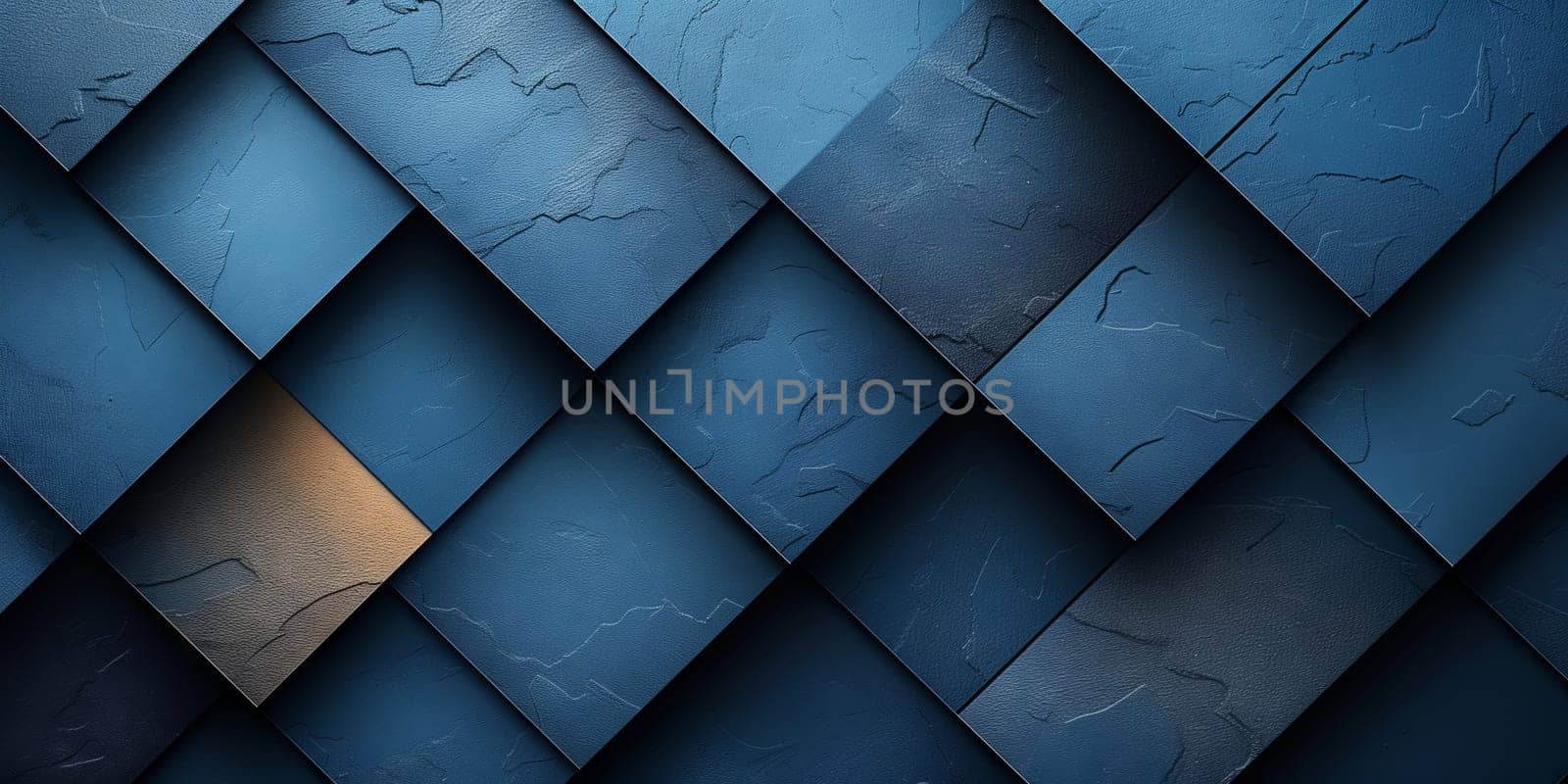 A close up of a grey composite material wall with a geometric pattern of electric blue rectangles. The tints and shades create a striking flooring design