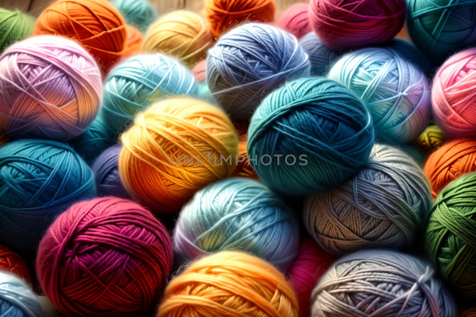 fluffy multi-colored balls of wool for knitting .