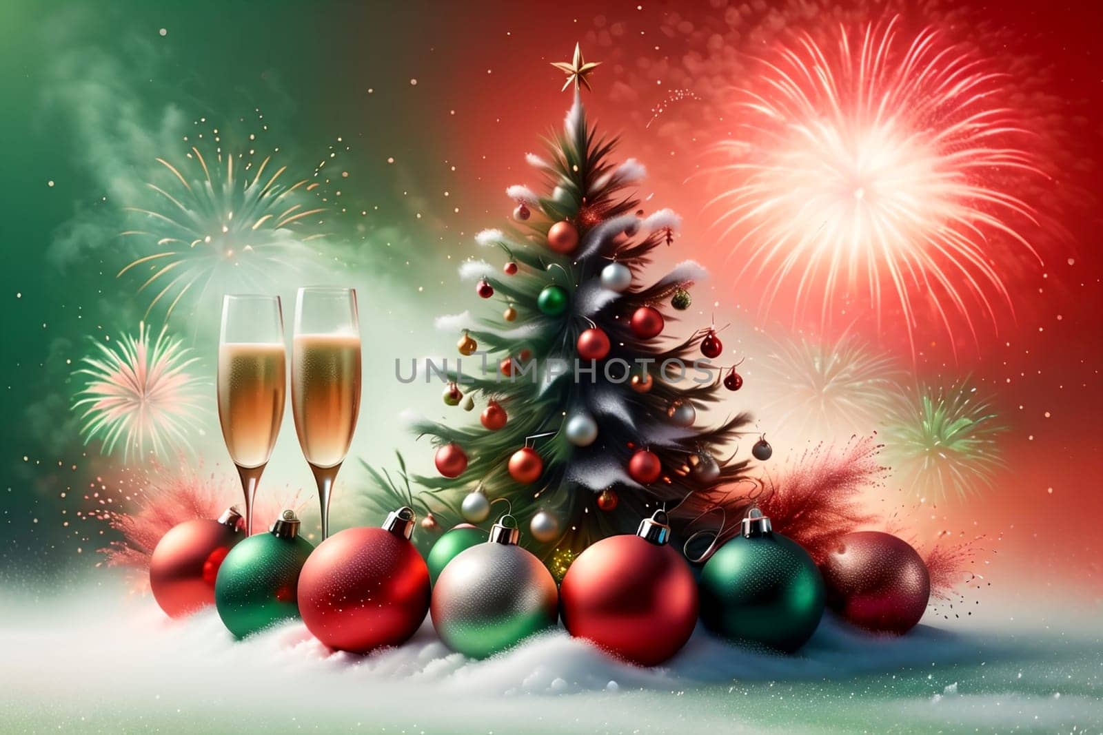 New Year greeting card with New Year balls .