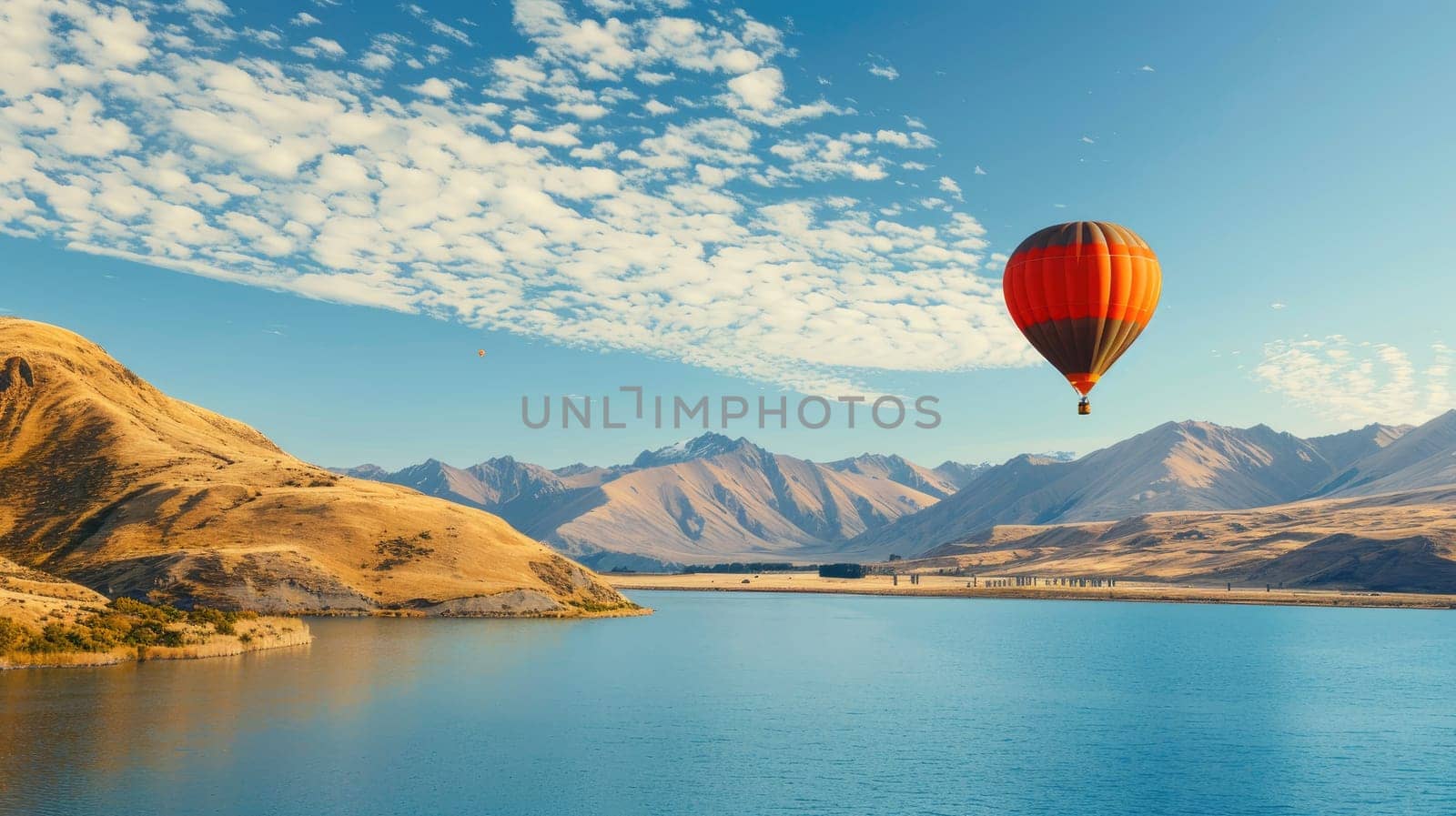 Balloon floating over Lake with copy space area