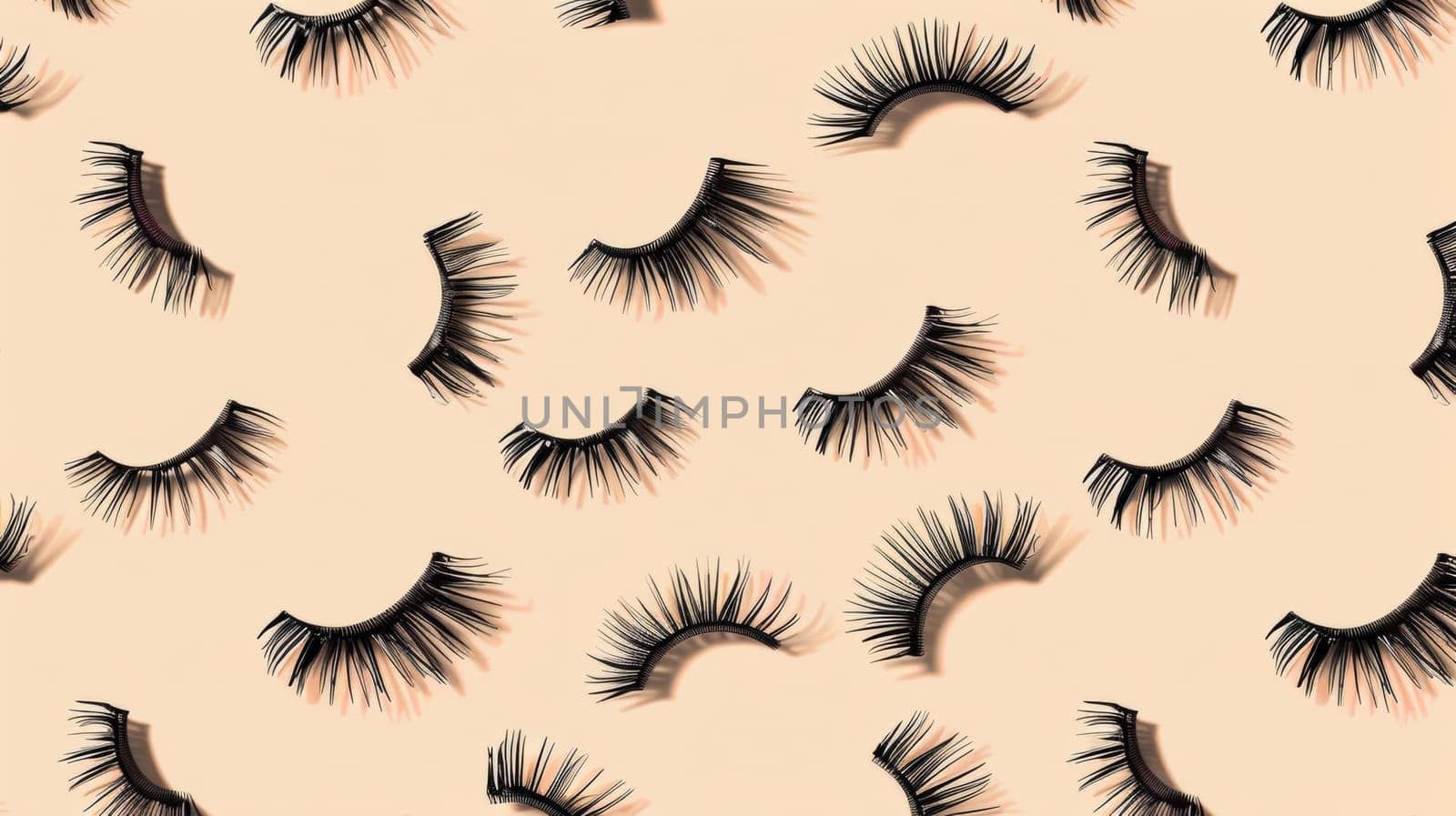Beige background with lots of fake eyelashes.