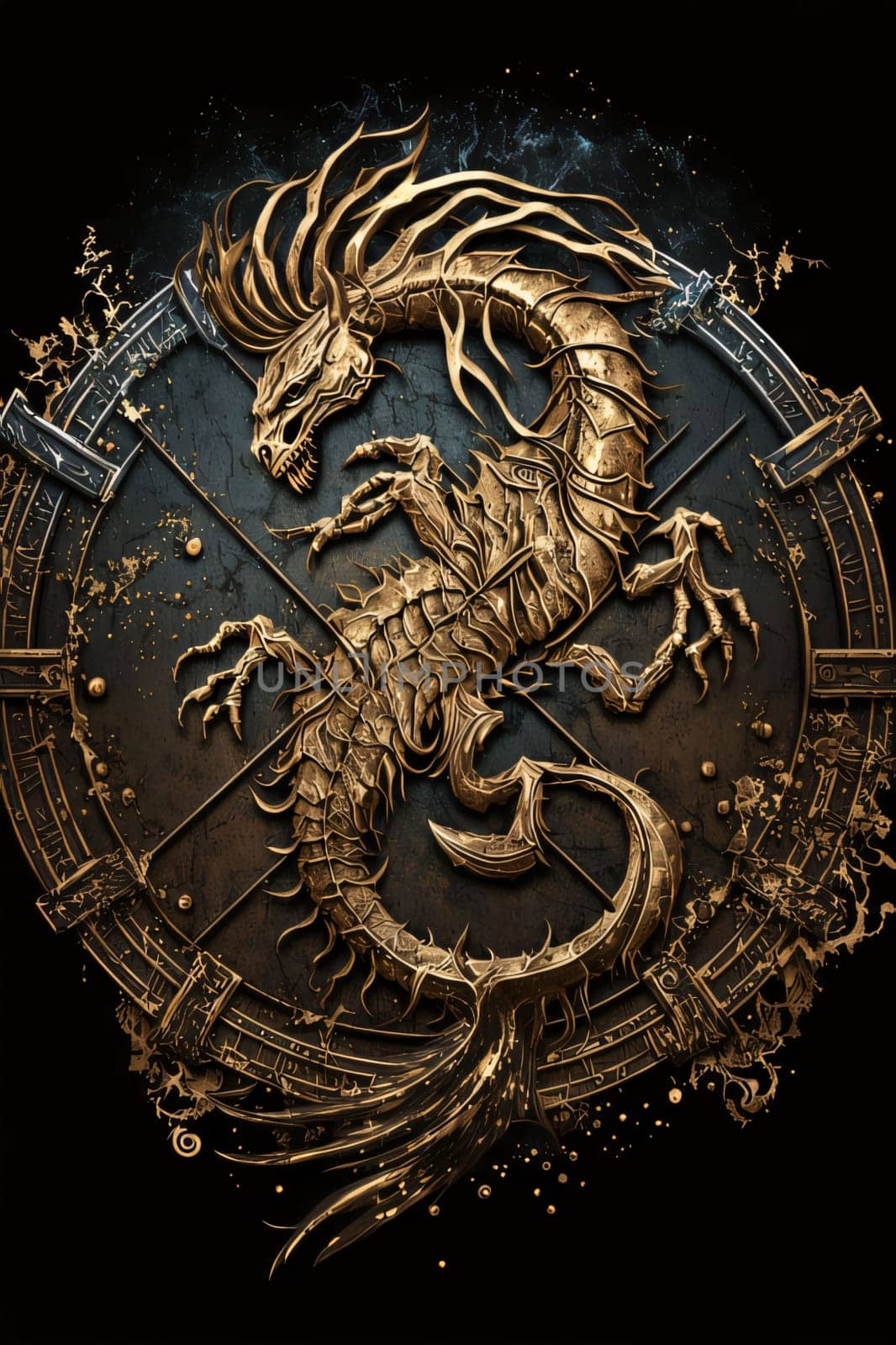 Signs of the zodiac: Zodiac sign of the dragon. Astrological symbol on a black background.