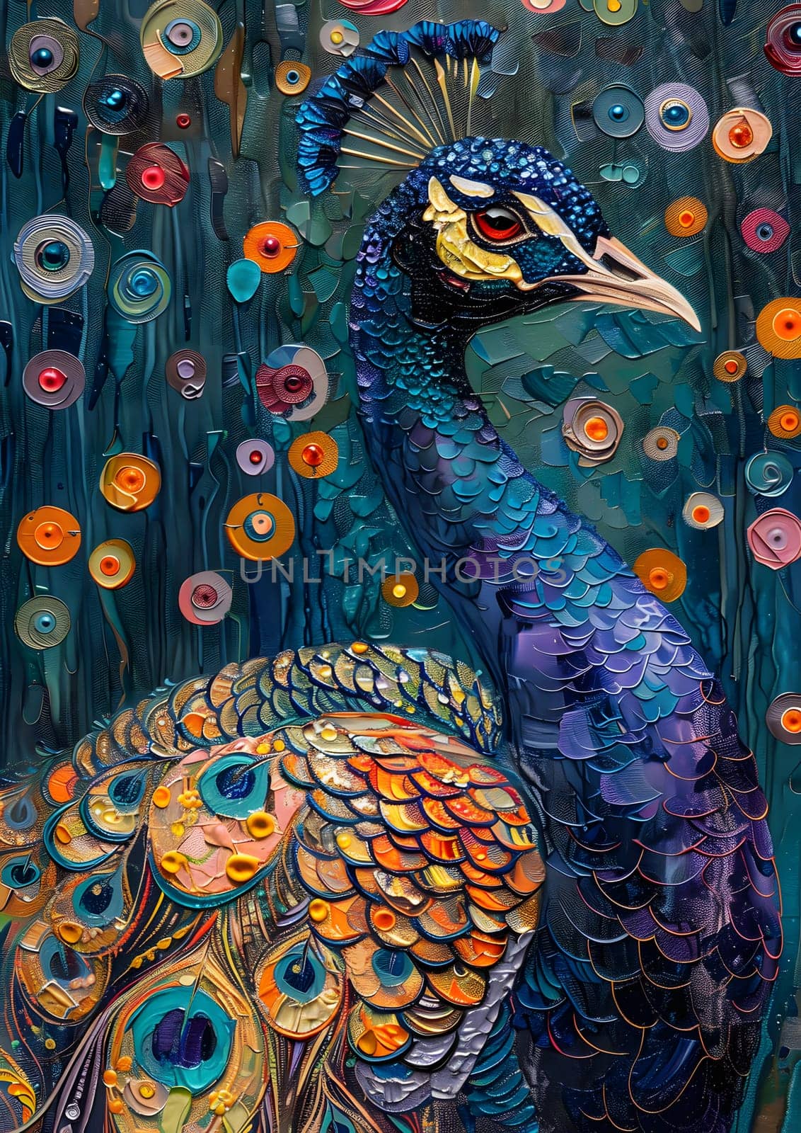A peacock painting with floral backdrop, showcasing creative artistry by Nadtochiy