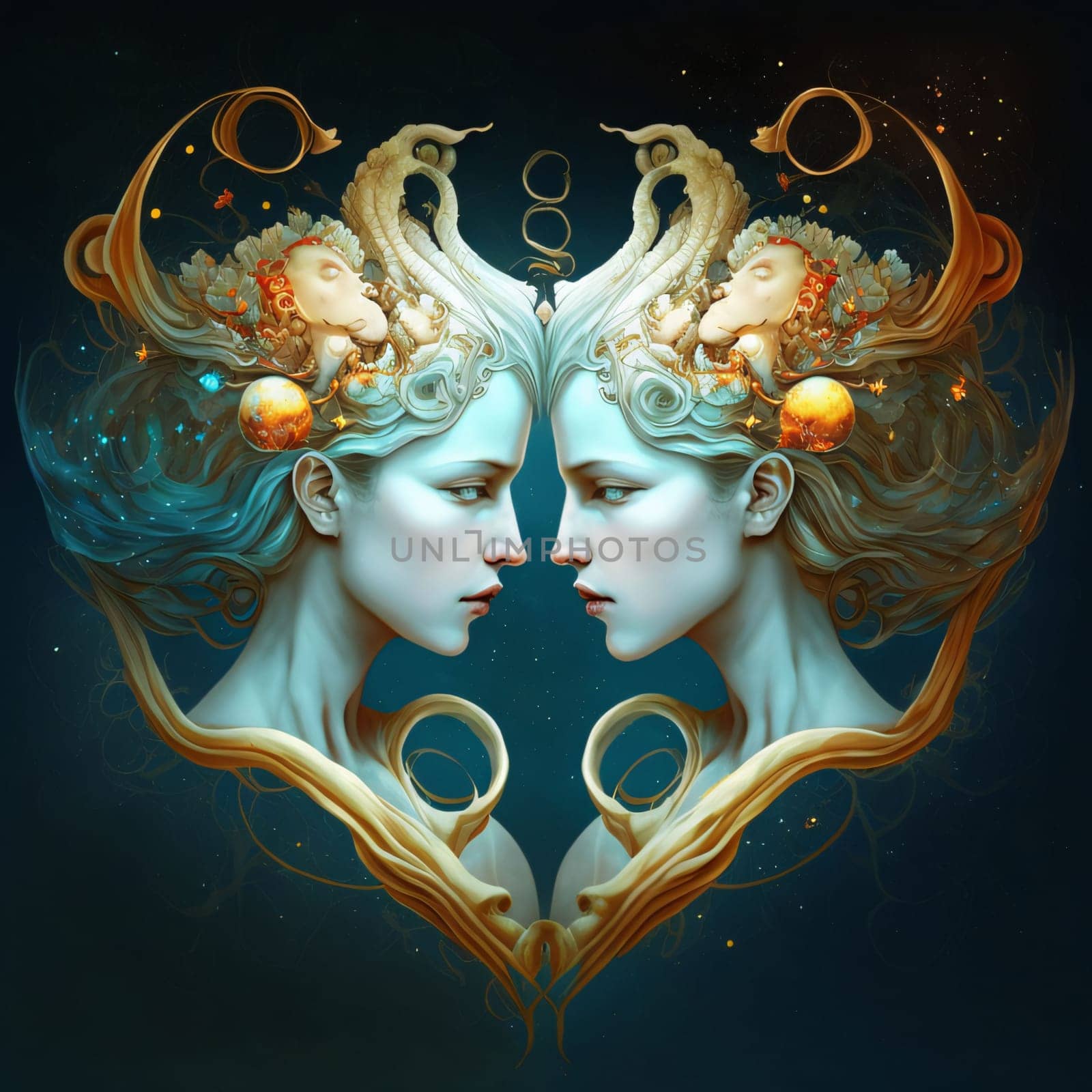 Signs of the zodiac: 3d illustration of a beautiful woman with golden hair in the form of a heart