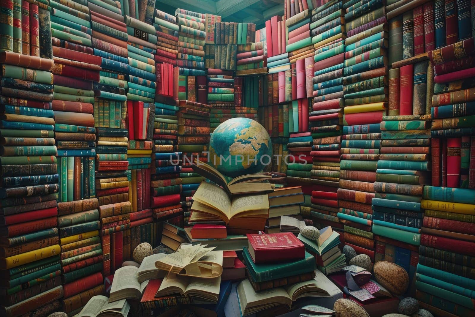 On World Book Day, envision a scene where books from around the globe gather, symbolizing the universal language. by Chawagen