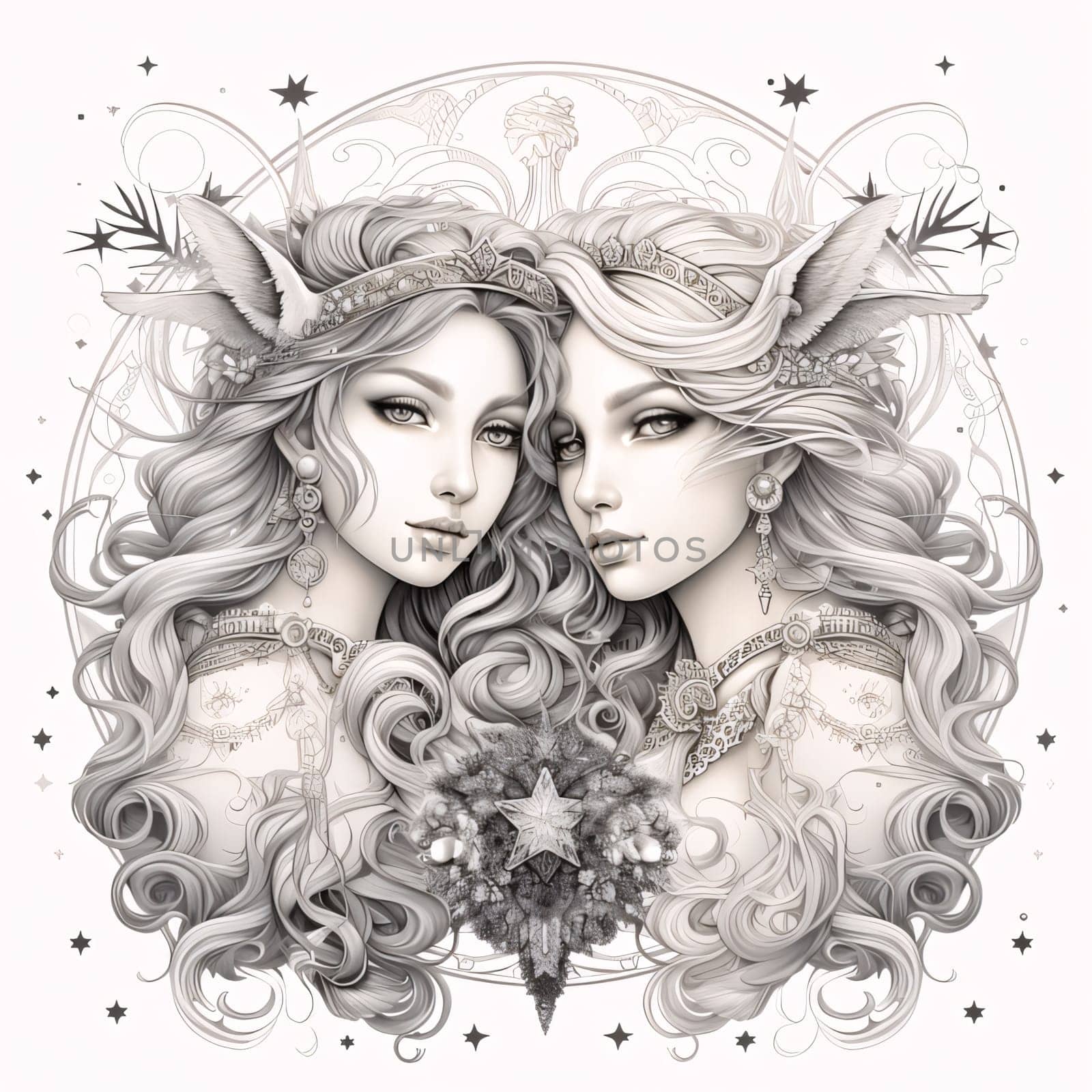 Zodiac sign Aquarius with beautiful girls. Zodiac background. by ThemesS