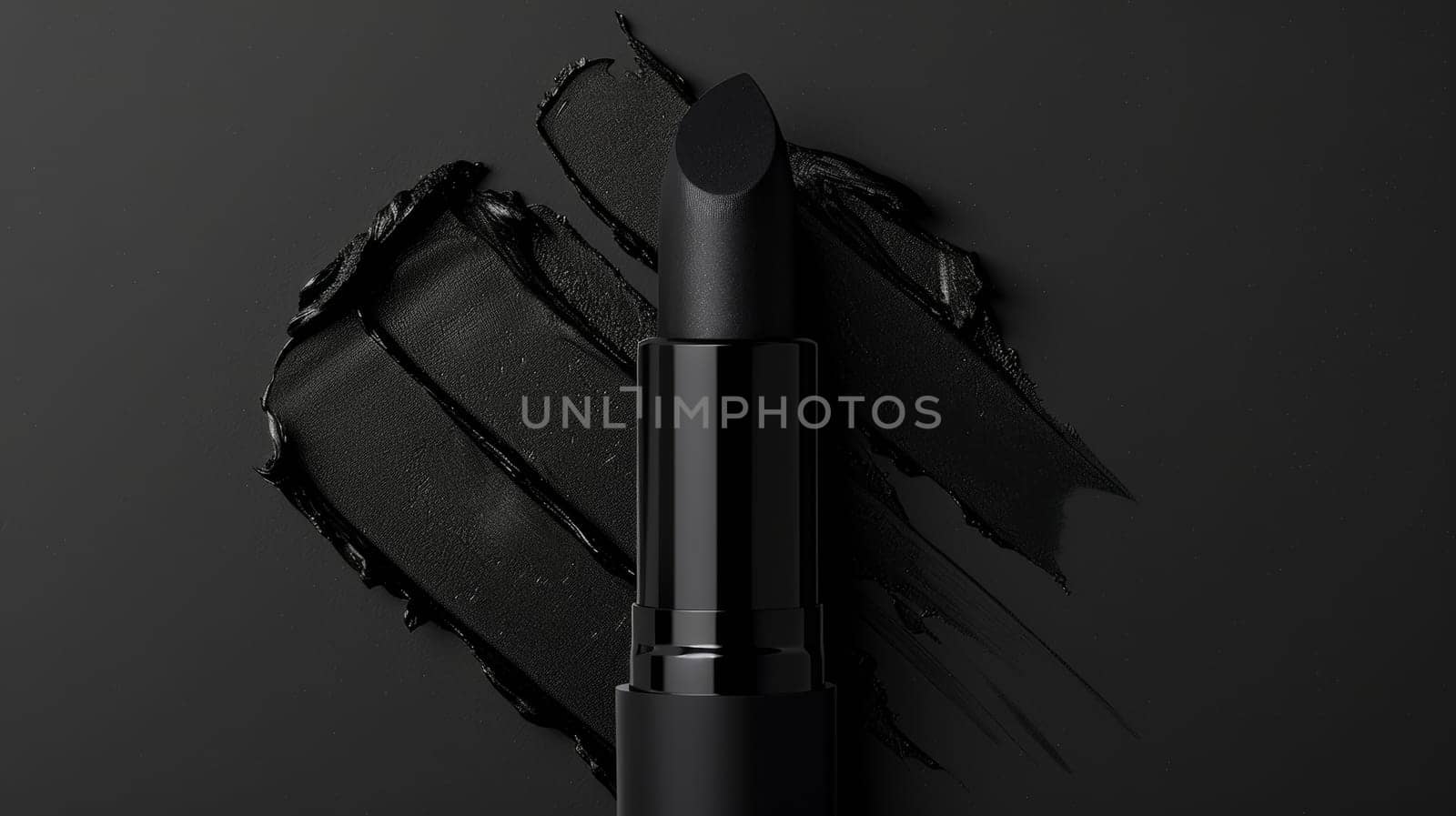 Close up of black lipstick on black background.
