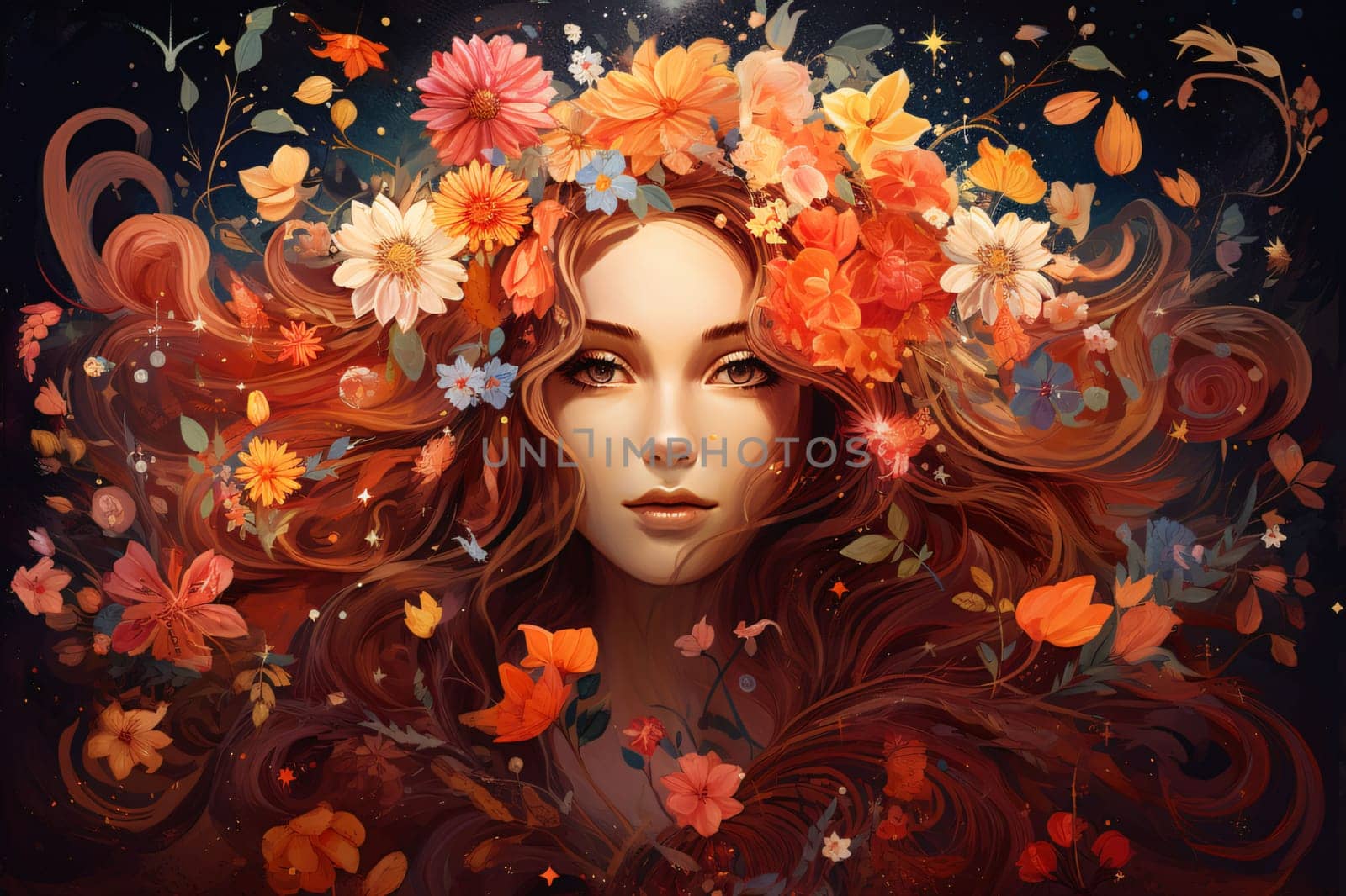 Portrait of a beautiful girl with flowers in her hair. Beauty, fashion. by ThemesS