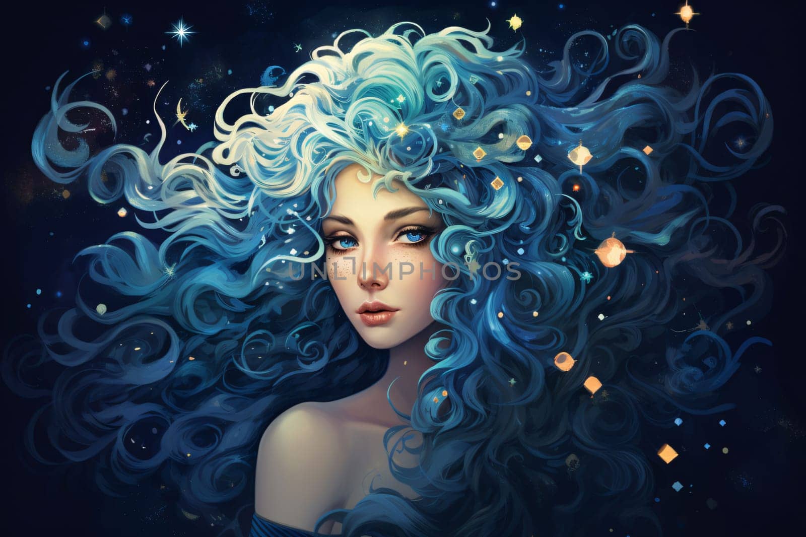 Portrait of a beautiful girl with blue hair. Fantasy image. by ThemesS