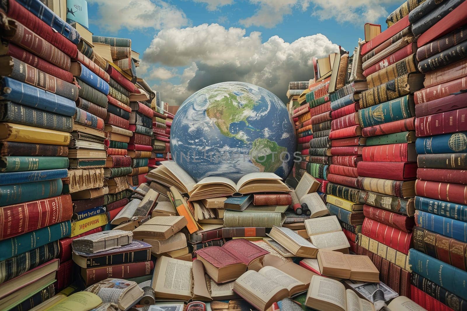 On World Book Day, envision a scene where books from around the globe gather, symbolizing the universal language. by Chawagen