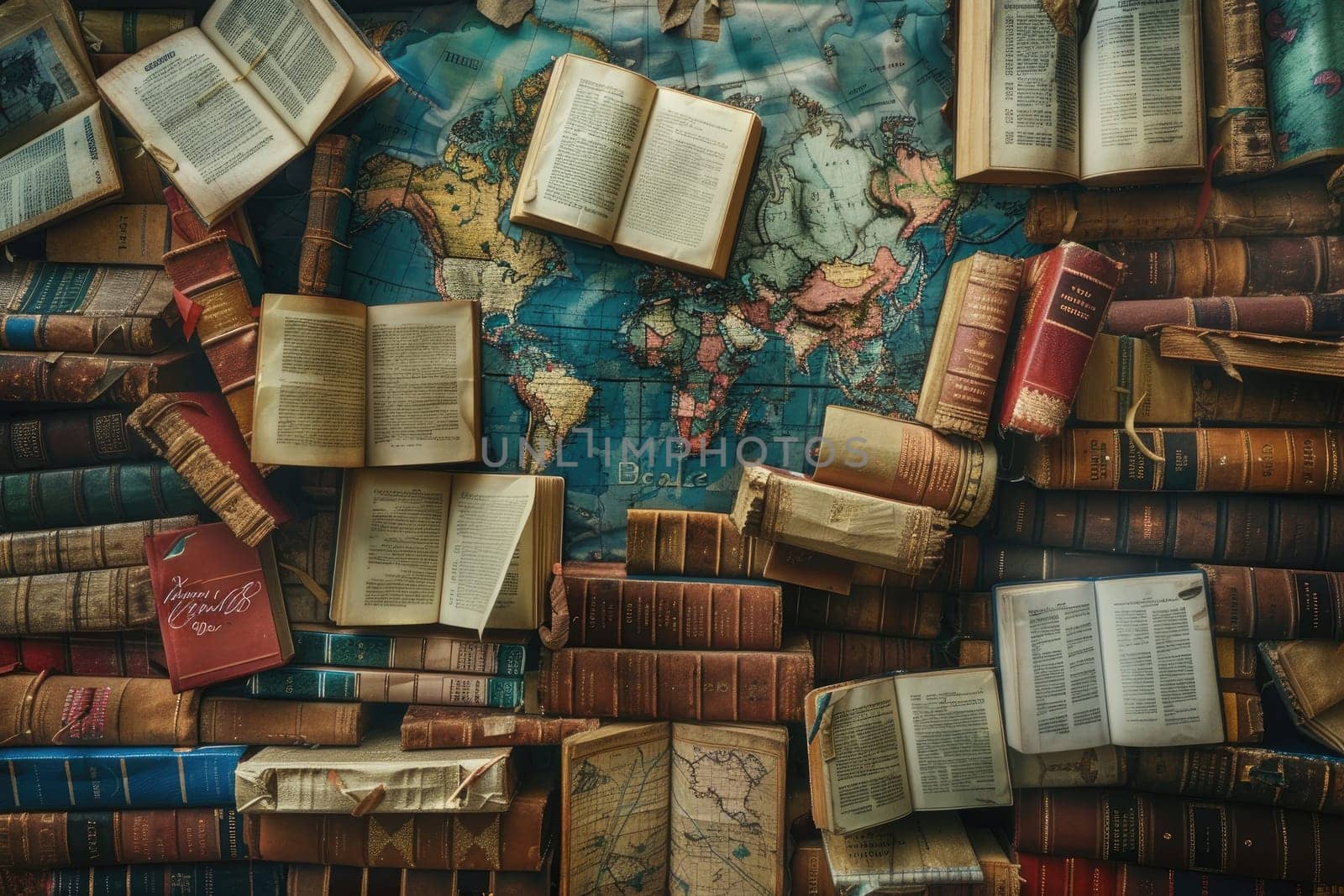 On World Book Day, envision a scene where books from around the globe gather, symbolizing the universal language. by Chawagen