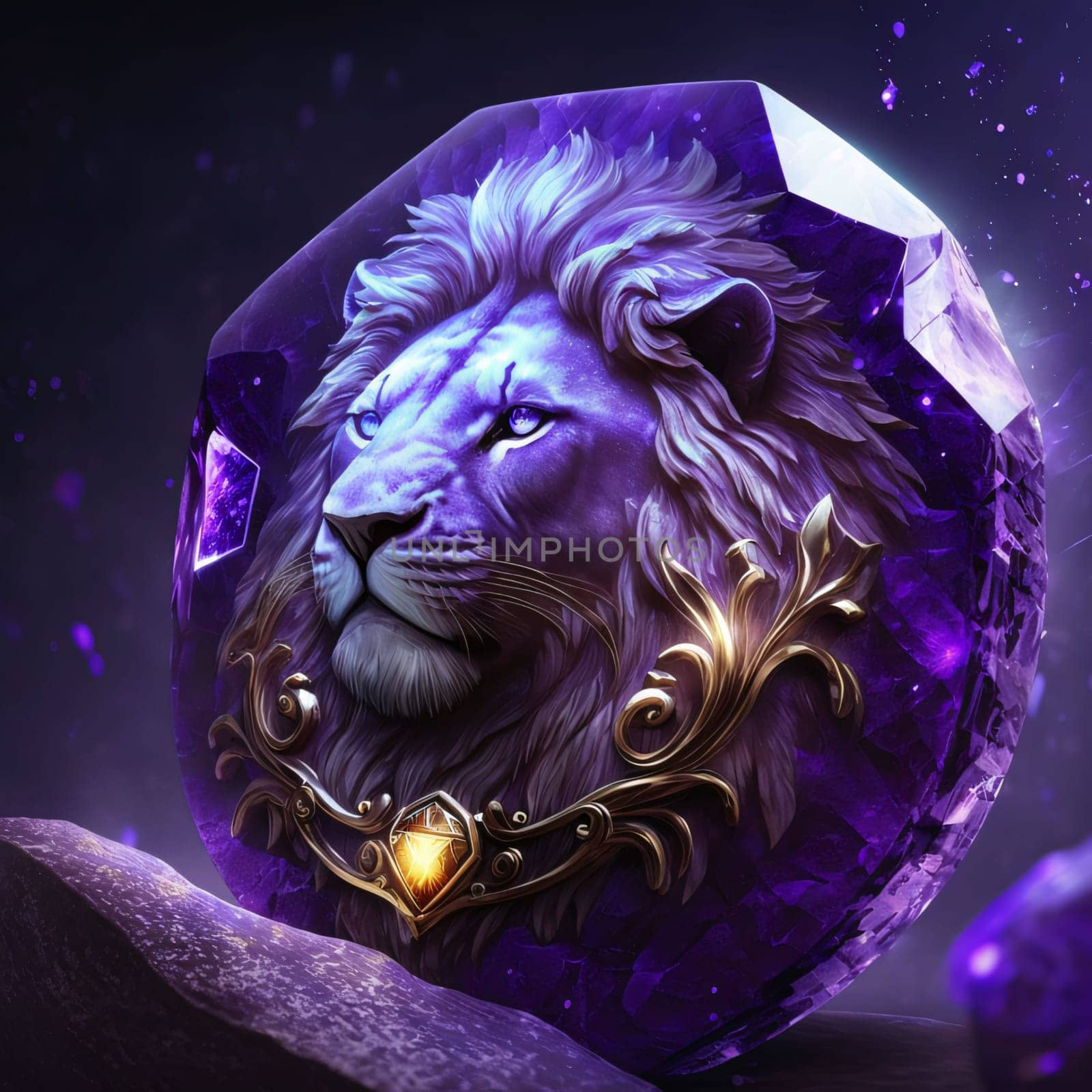 Signs of the zodiac: Lion in a precious stone. Fantasy illustration. 3D rendering