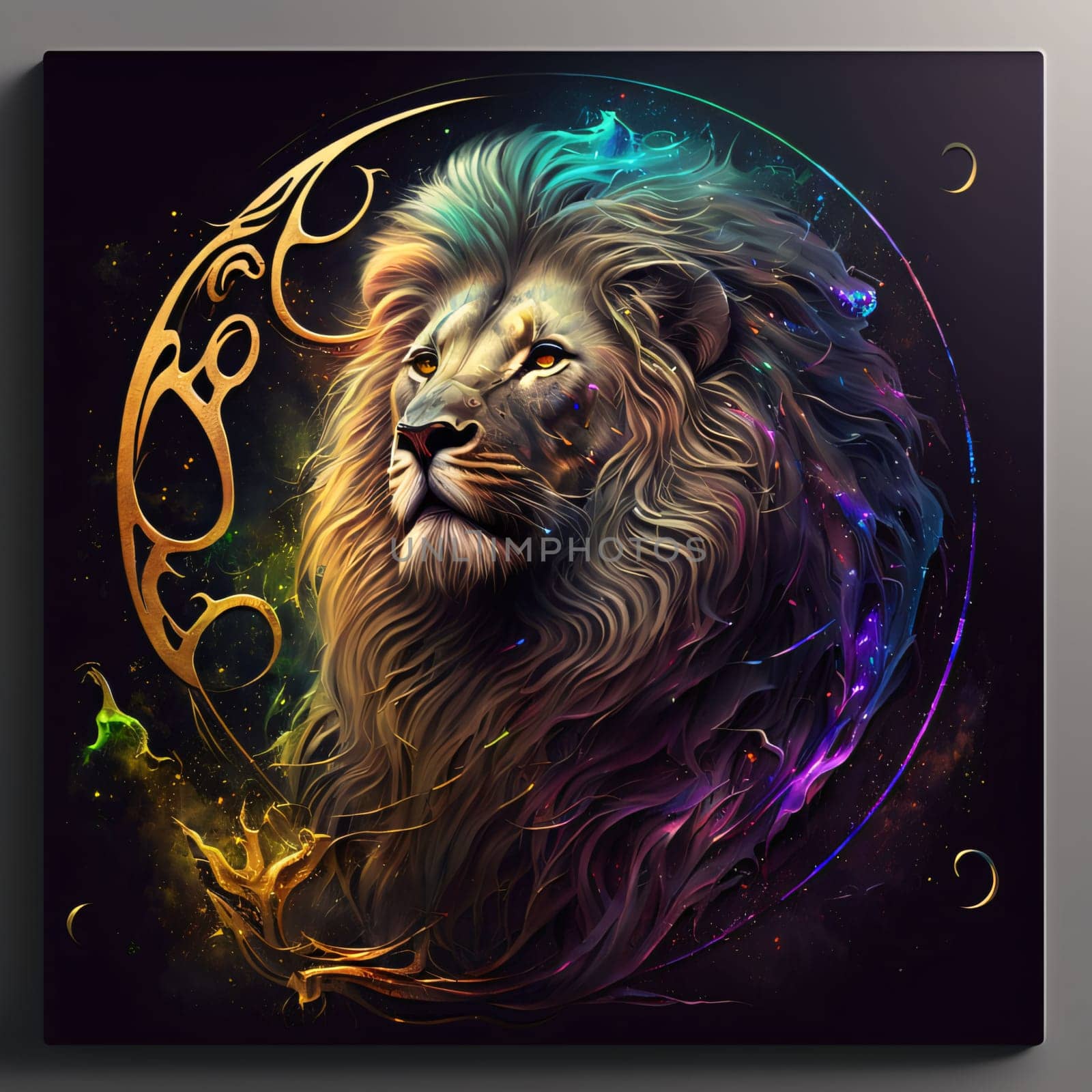 Signs of the zodiac: Lion in the cosmic space. Colorful background. Vector illustration.