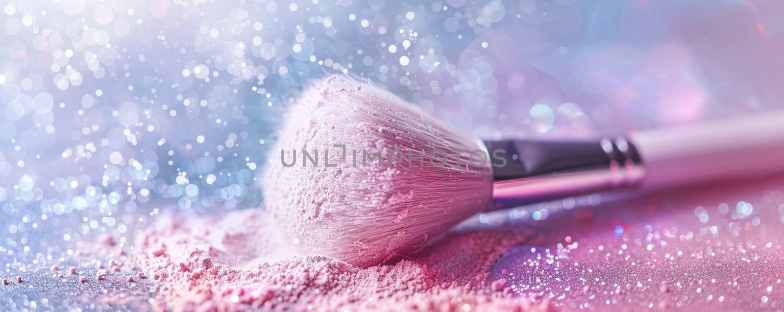 Close-up of a powdered makeup brush.