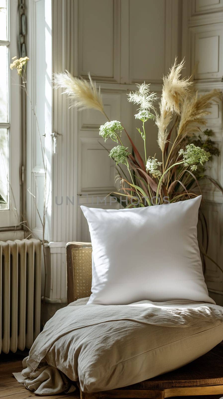Cozy corner with cushion and dried floral arrangement by chrisroll