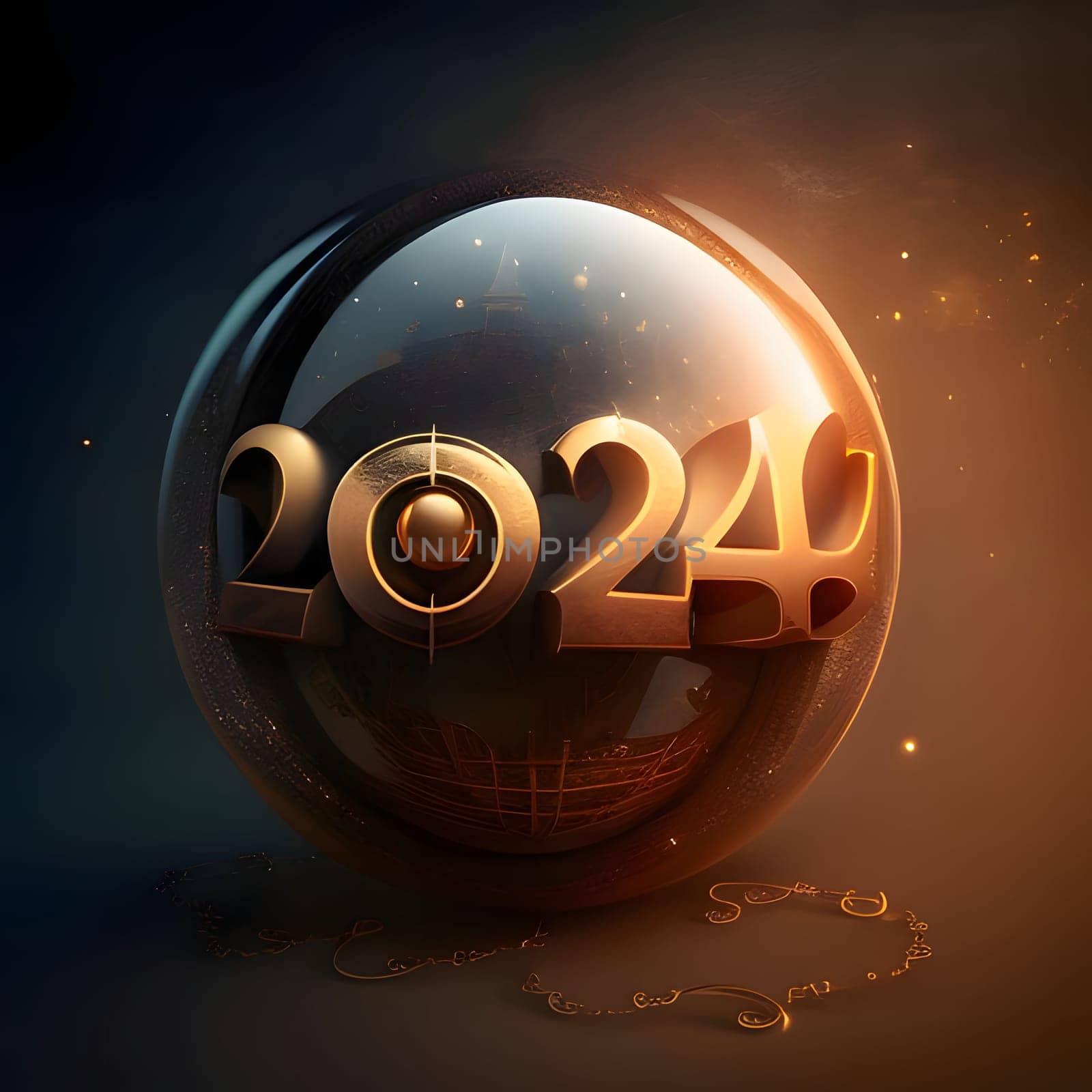 Card, illustration, graphic in a circle with the inscription 2024 to celebrate the new year. by ThemesS