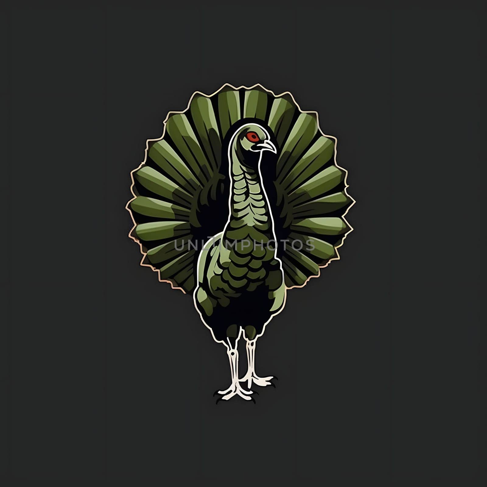 Sticker green Indy alien isolated on a dark background. Turkey as the main dish of thanksgiving for the harvest. An atmosphere of joy and celebration.