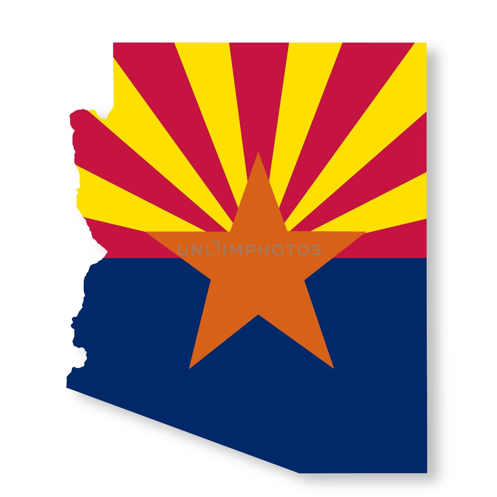 An Arizona State Flag Map Illustration with clipping path