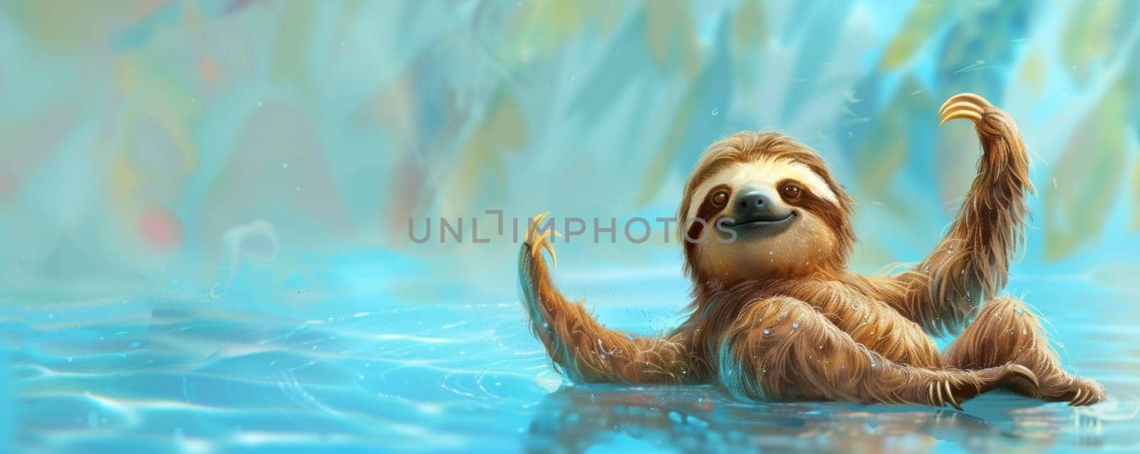 A sloth swimming in a pool.
