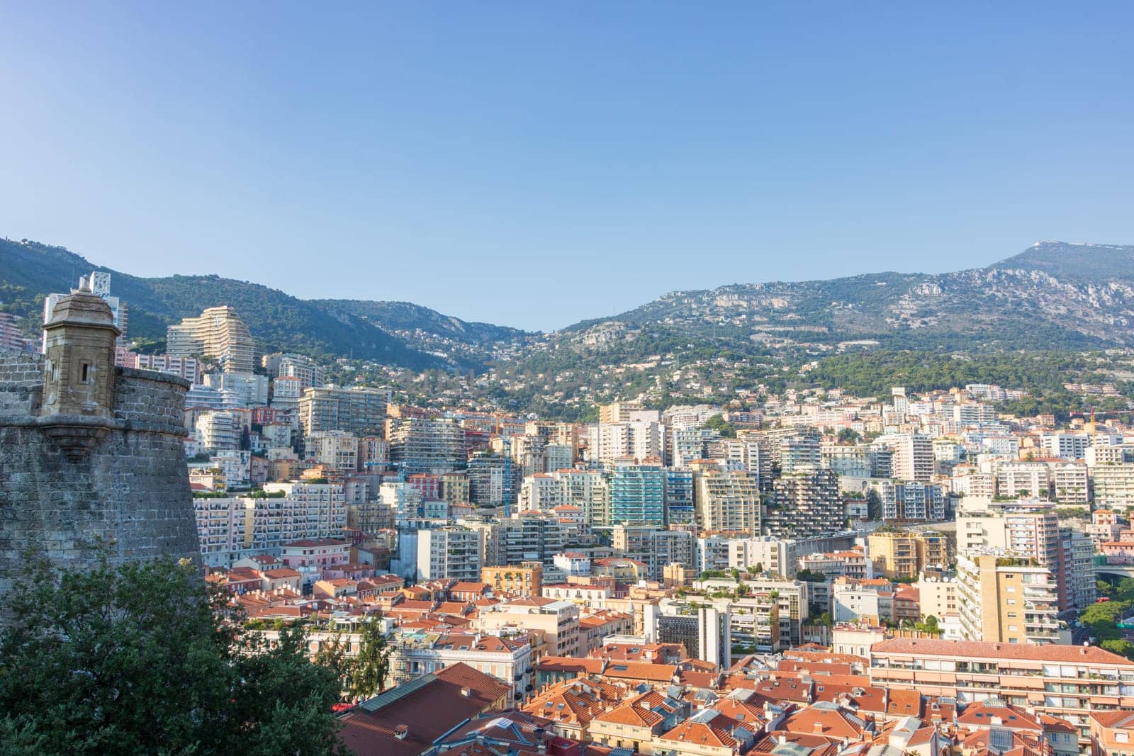 Panoramic view of Monte Carlo marina and cityscape. Principality of Monaco, French Riviera