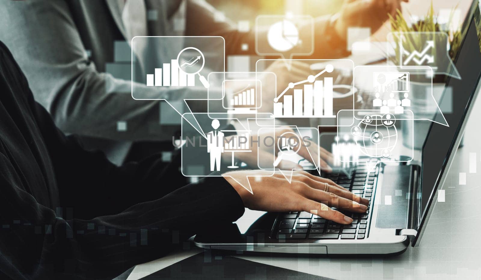 Data Analysis for Business and Finance Concept. interface showing future computer technology of profit analytic, online marketing research and information report for digital business strategy. uds