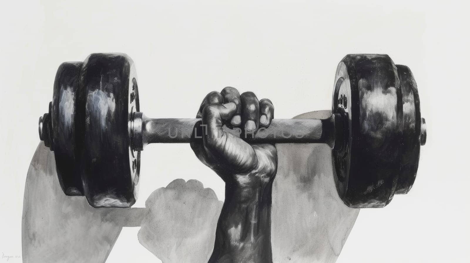 Man Lifting Dumbbell With Shadow by Anastasiia