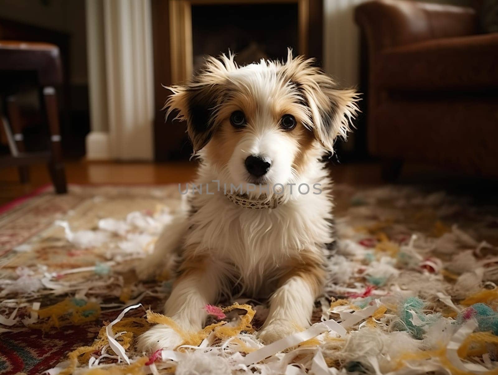 Cute Little Fluffy Puppy Made A Mess In The Living Room
