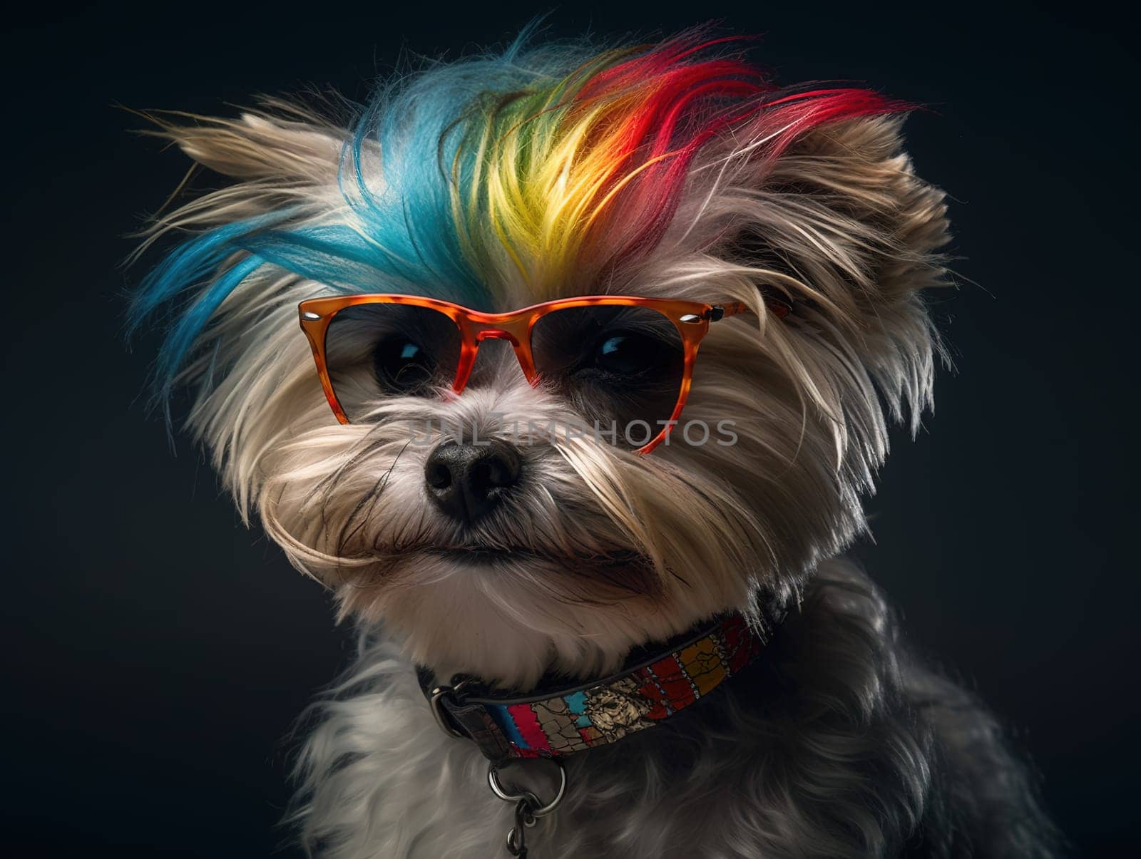 Cute Funny Yorkshire Terrier With Colored Hair In Sunglasses by tan4ikk1