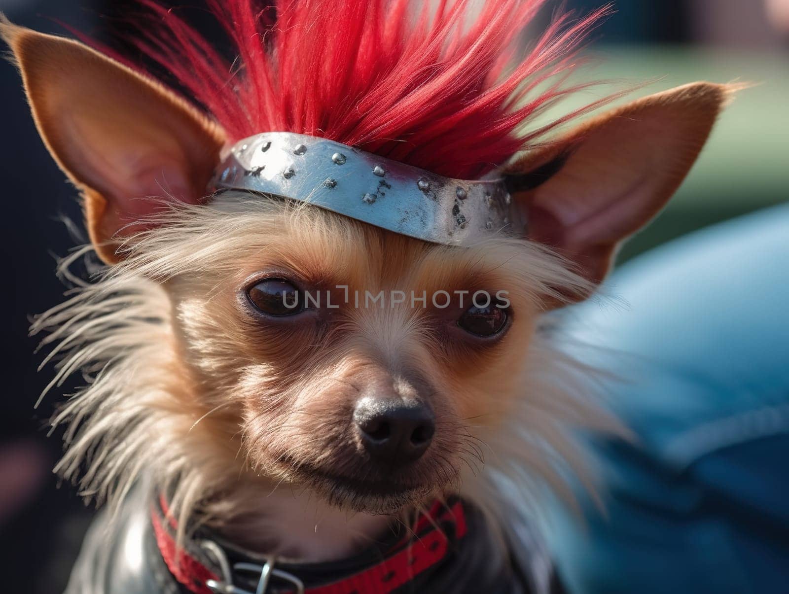 Cool, Humorous, Tiny Chinese Crested Dog With Punk-Style Colored Hair