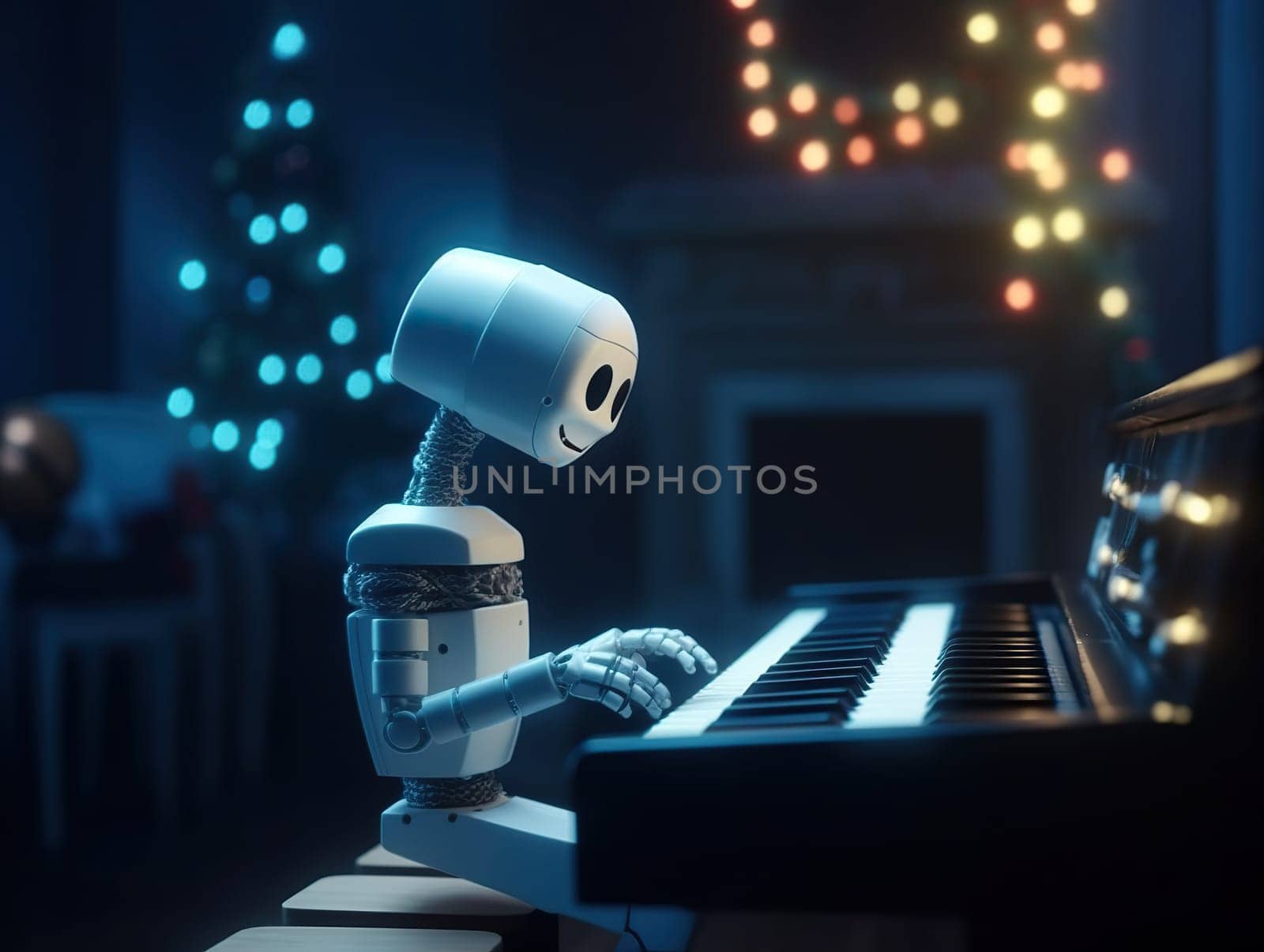 Old-Fashioned Humanoid Robot Playing The Piano