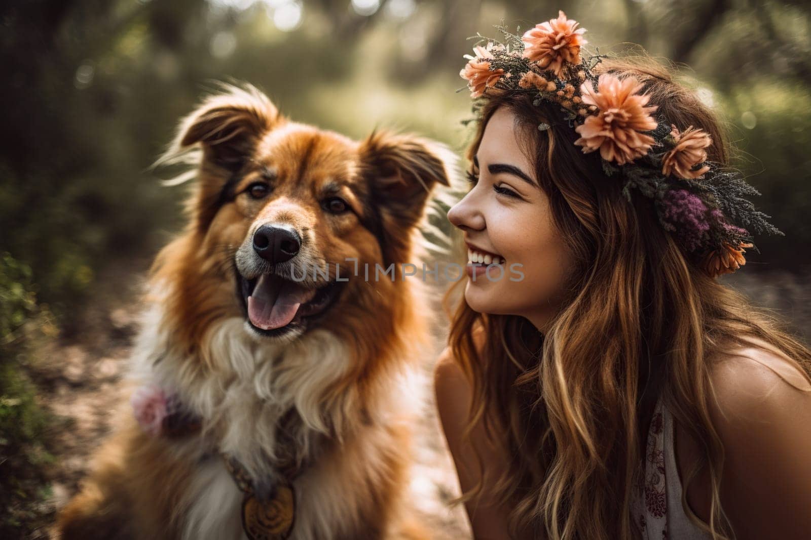 In An Outdoor Setting Filled With Natural Light, A Young Individual With A Vibrant Hairstyle Engages In A Joyful Interaction With Their Exuberant Dog