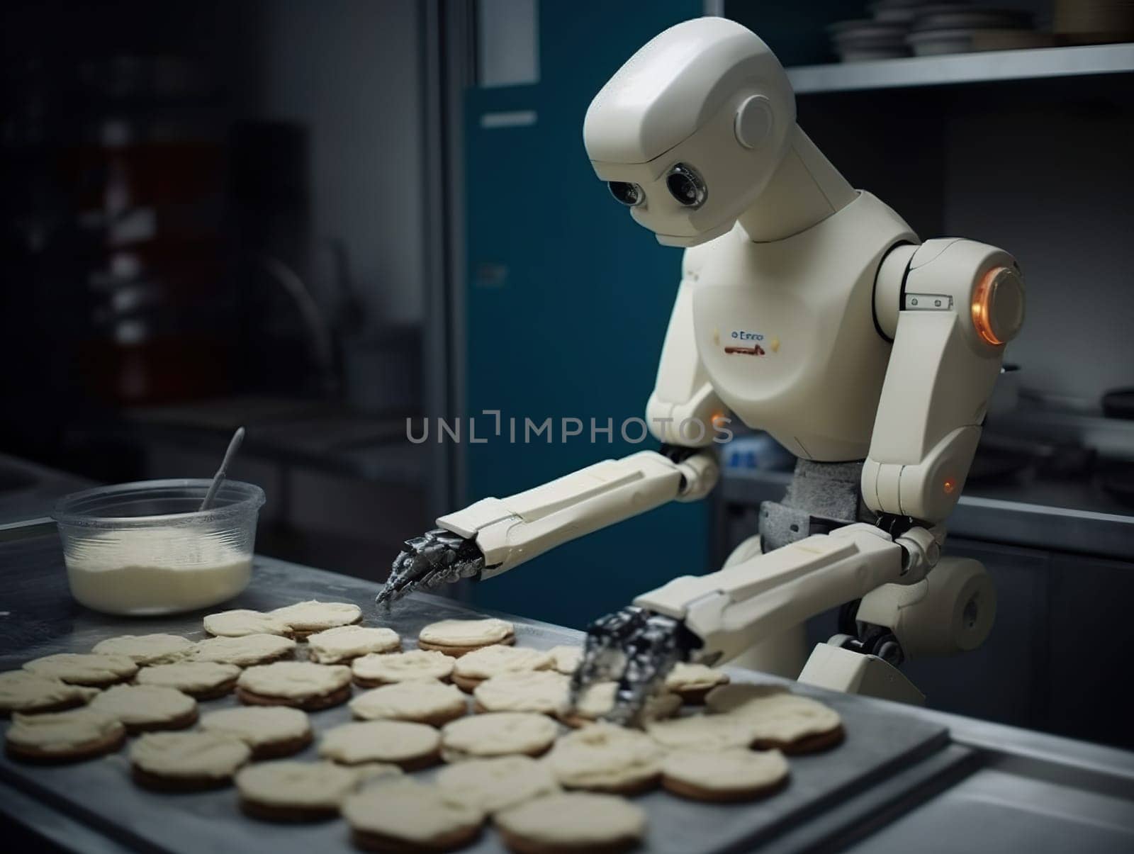 High Technology Modern Android Robot Makes Pastries In Kitchen by tan4ikk1