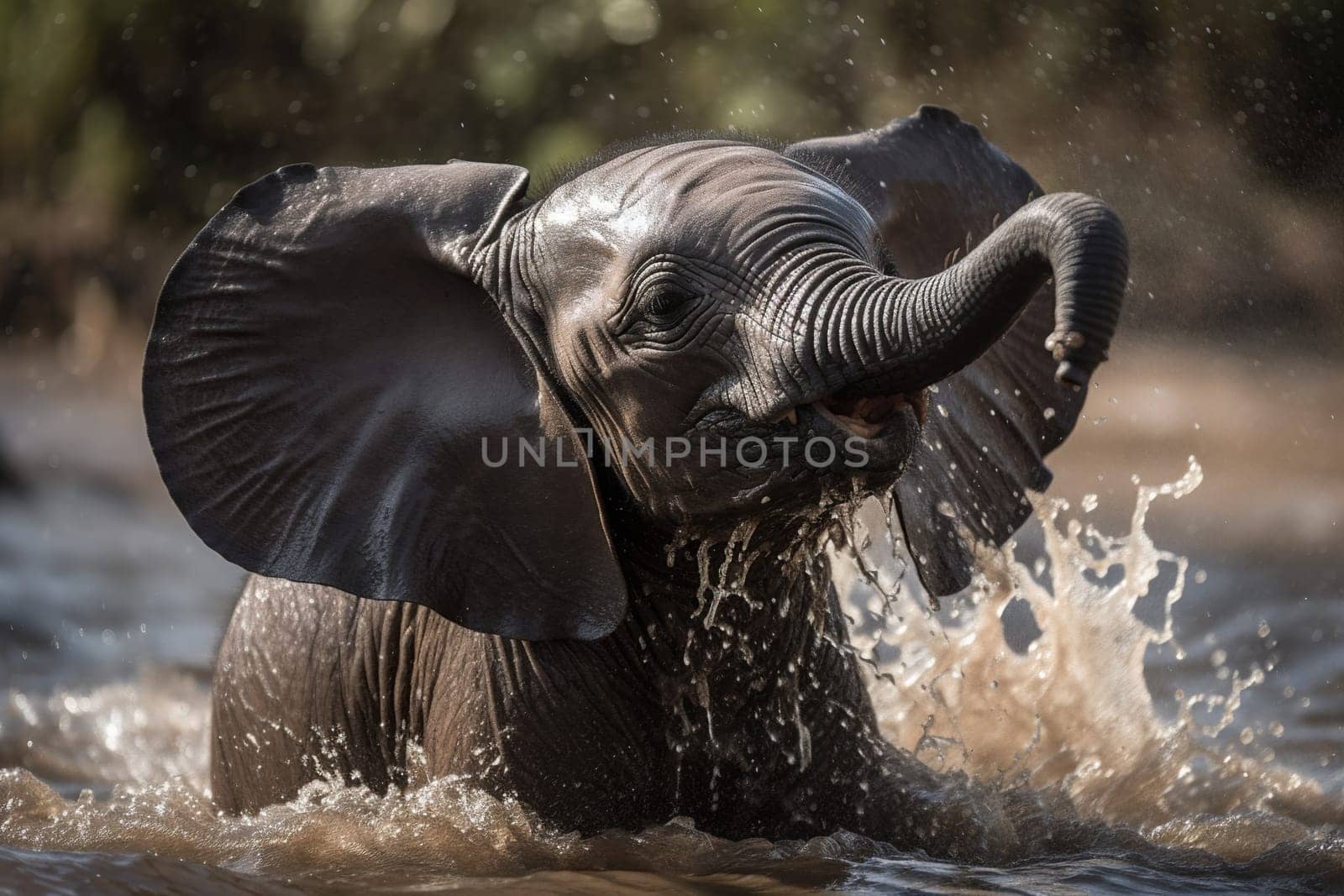 Funny Baby Elephant Playing In Water by tan4ikk1