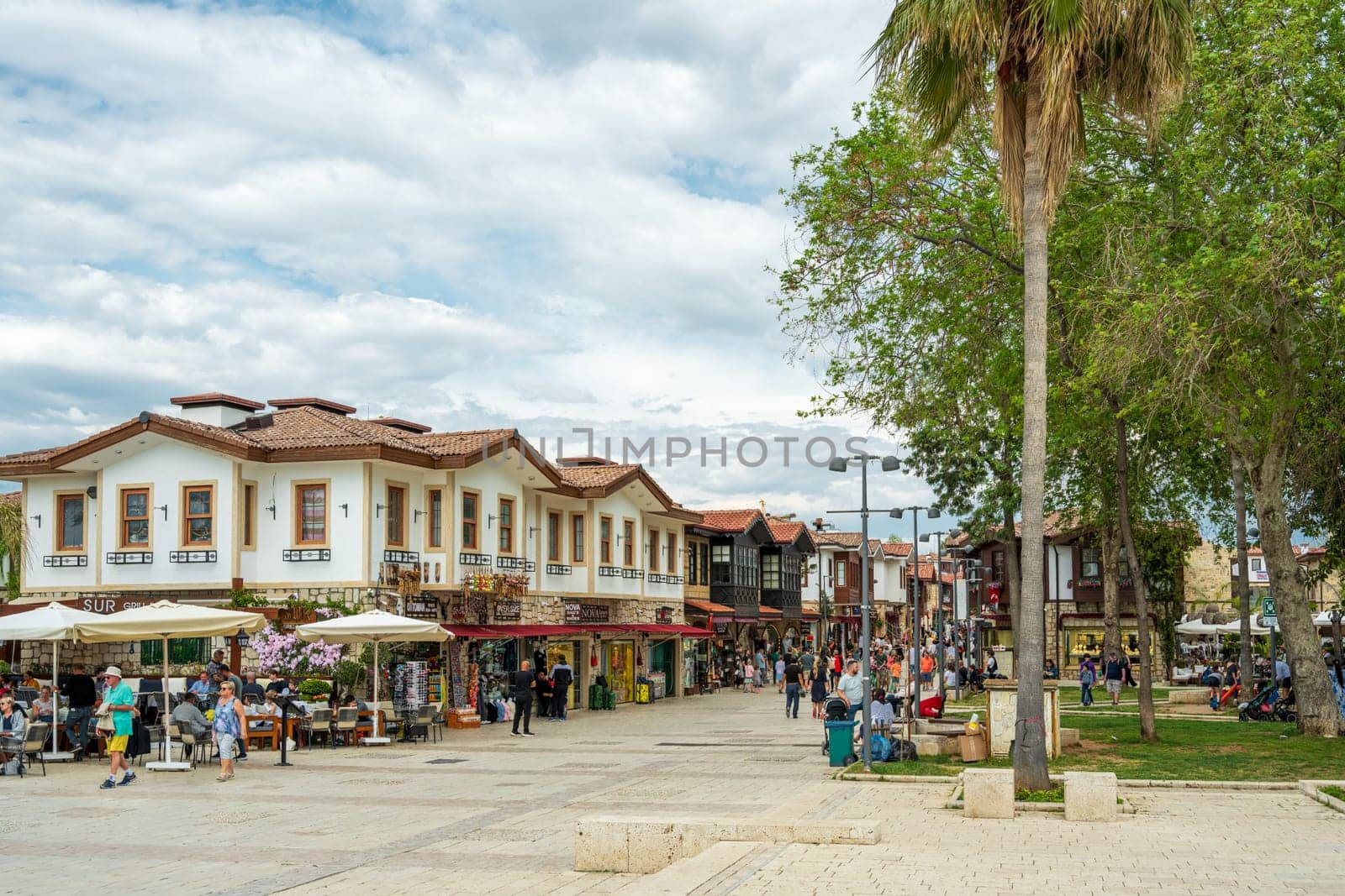 Side, Manavgat, Turkey – April 9, 2024: The city square of the town of Side, which contains an ancient city, in the Manavgat district of Antalya by Sonat